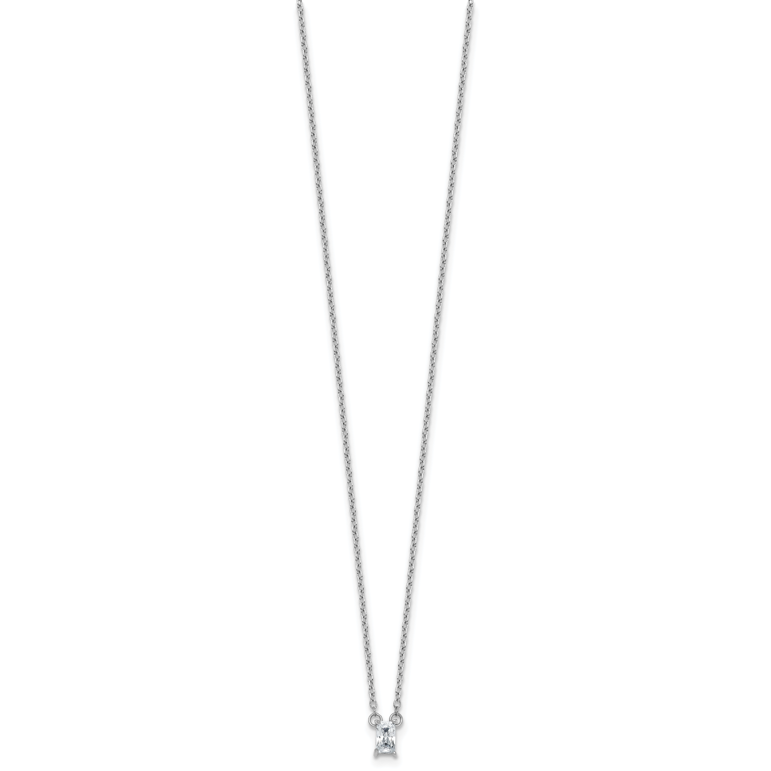 Sterling Silver Rhodium-plated Polished Emerald-cut CZ 16 Inch with 1.75 Inch Extension Necklace