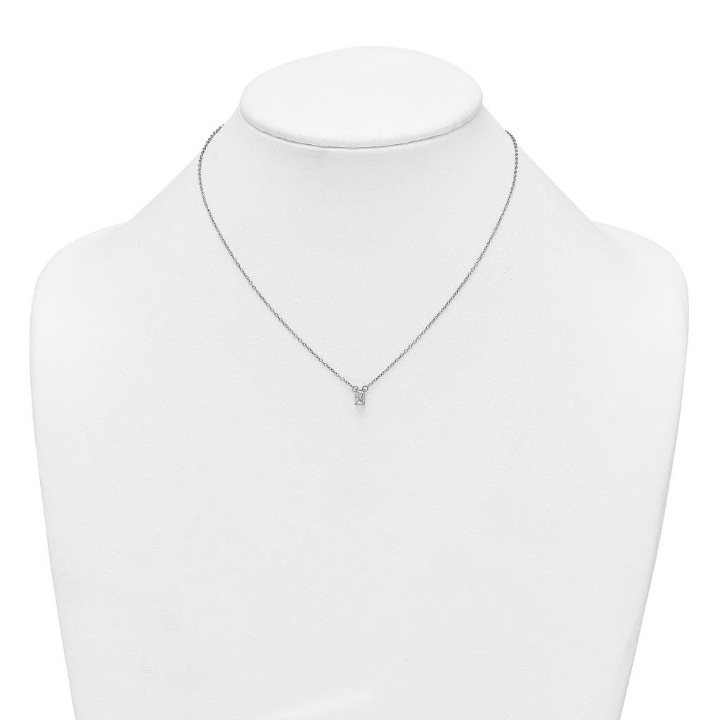 Sterling Silver Rhodium-plated Polished Emerald-cut CZ 16 Inch with 1.75 Inch Extension Necklace