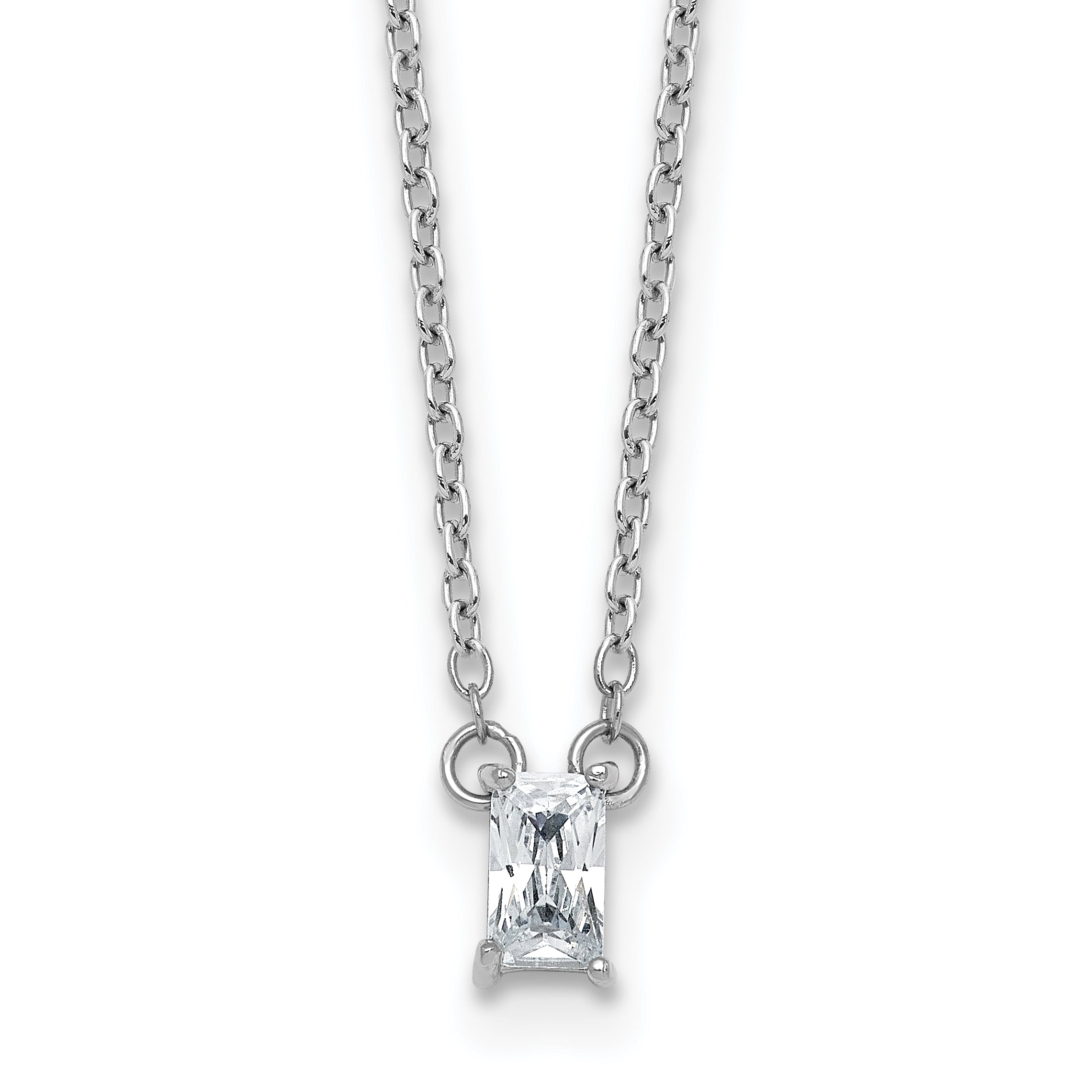 Sterling Silver Rhodium-plated Polished Emerald-cut CZ 16 Inch with 1.75 Inch Extension Necklace Main image