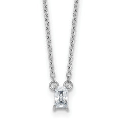 Sterling Silver Rhodium-plated Polished Emerald-cut CZ 16 Inch with 1.75 Inch Extension Necklace