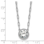 Sterling Silver Rhodium-plated Polished Round CZ with Paperclip Chain 16 inch with 2 inch Extension Necklace