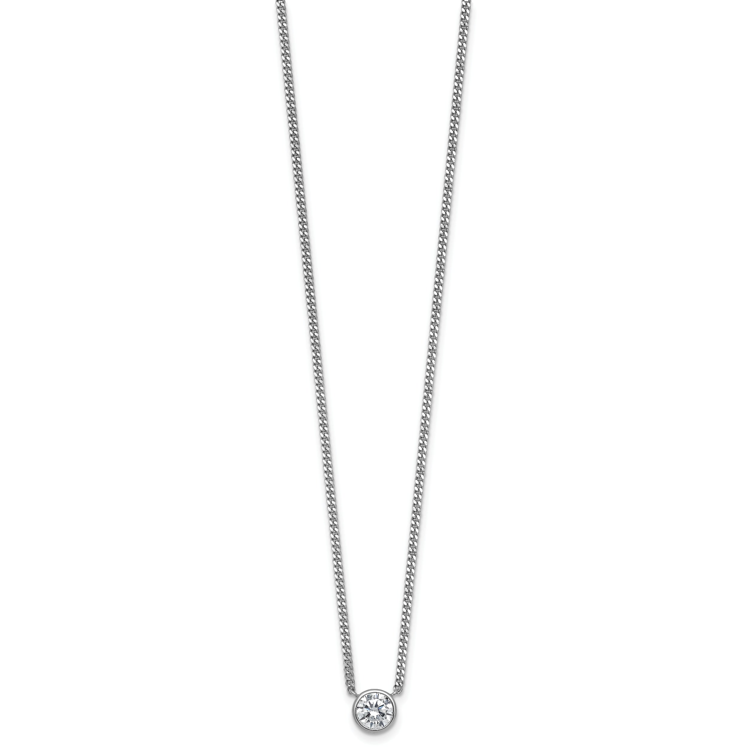 Sterling Silver Rhodium-plated Polished 7.00mm Bezel-set CZ 18 inch Necklace