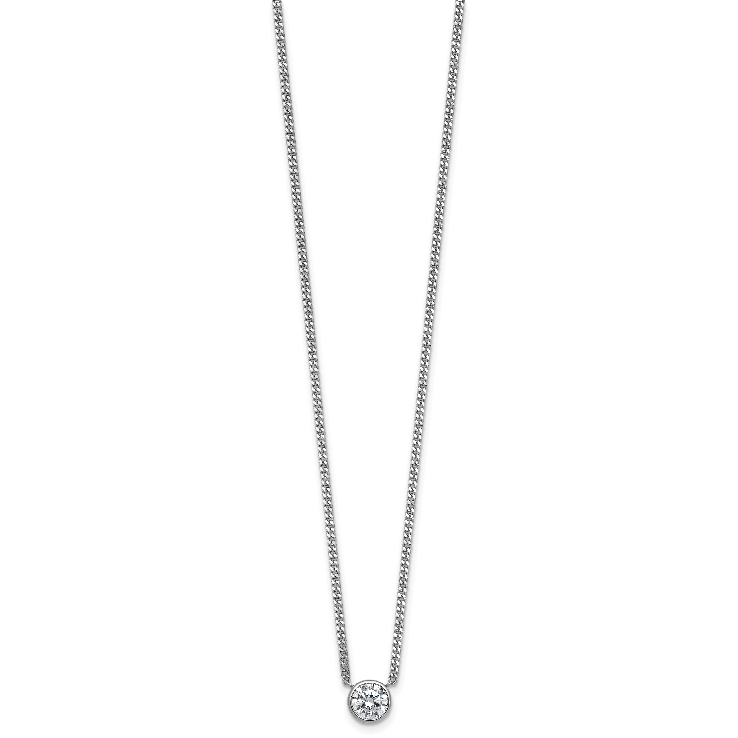 Sterling Silver Rhodium-plated Polished 7.00mm Bezel-set CZ 18 inch Necklace Secondary image