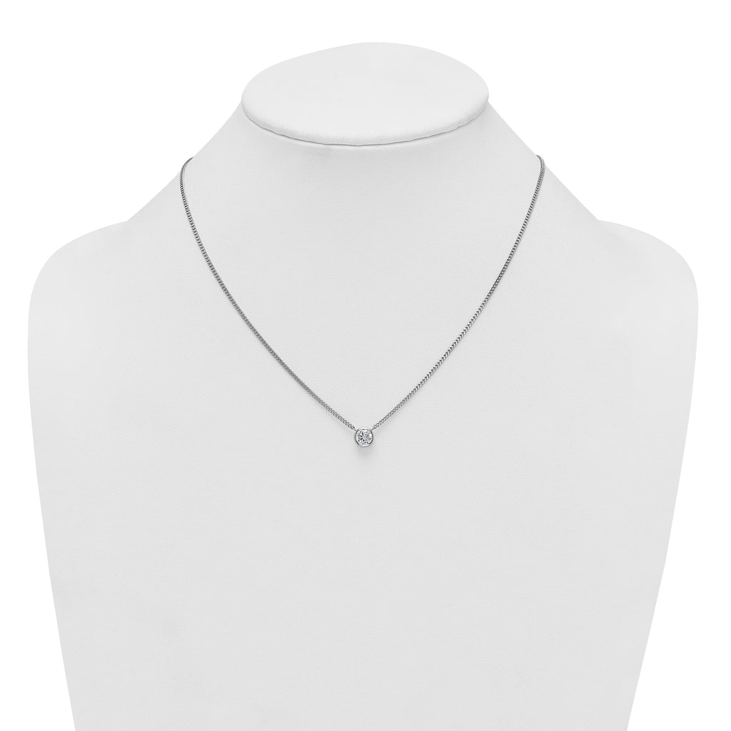 Sterling Silver Rhodium-plated Polished 7.00mm Bezel-set CZ 18 inch Necklace