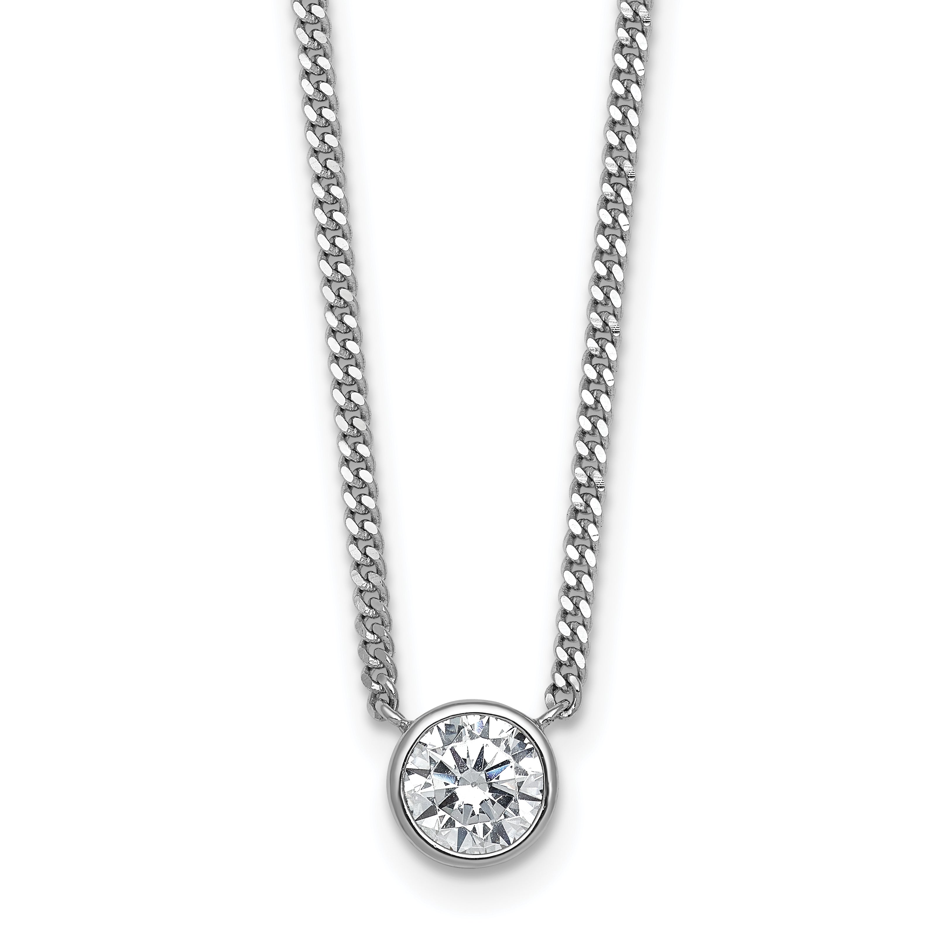 Sterling Silver Rhodium-plated Polished 7.00mm Bezel-set CZ 18 inch Necklace Main image