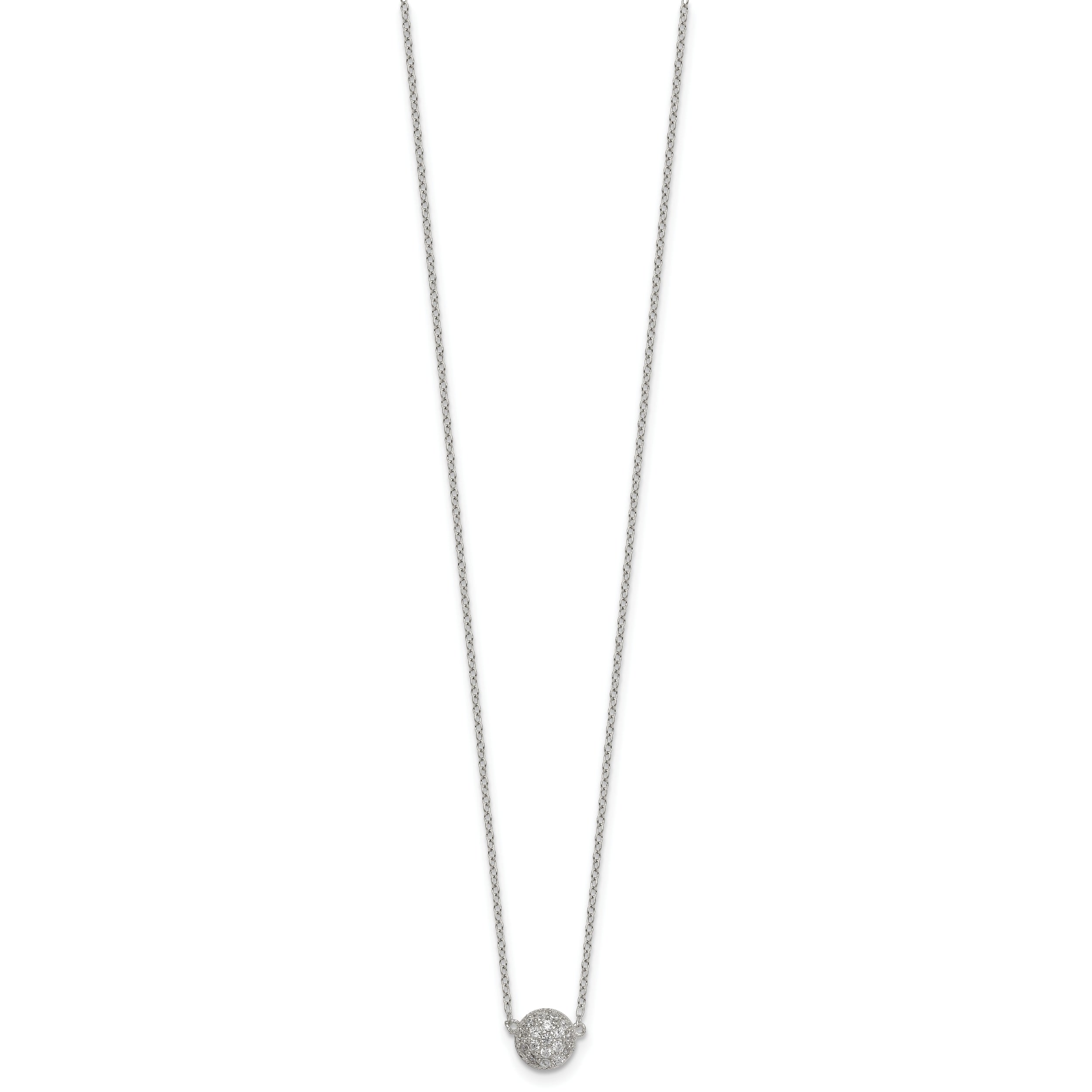 Sterling Silver Polished 7.00mm Pave CZ Circle 16 Inch with 2 Inch Extension Necklace