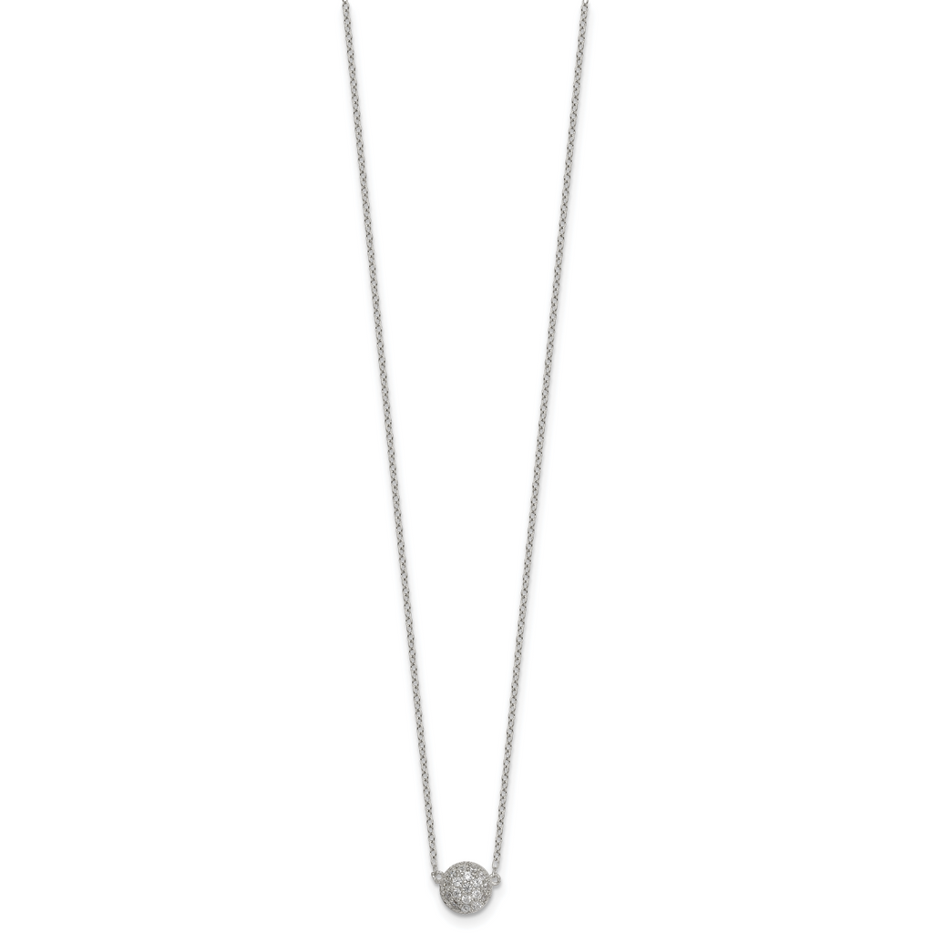 Sterling Silver Polished 7.00mm Pave CZ Circle 16 Inch with 2 Inch Extension Necklace
