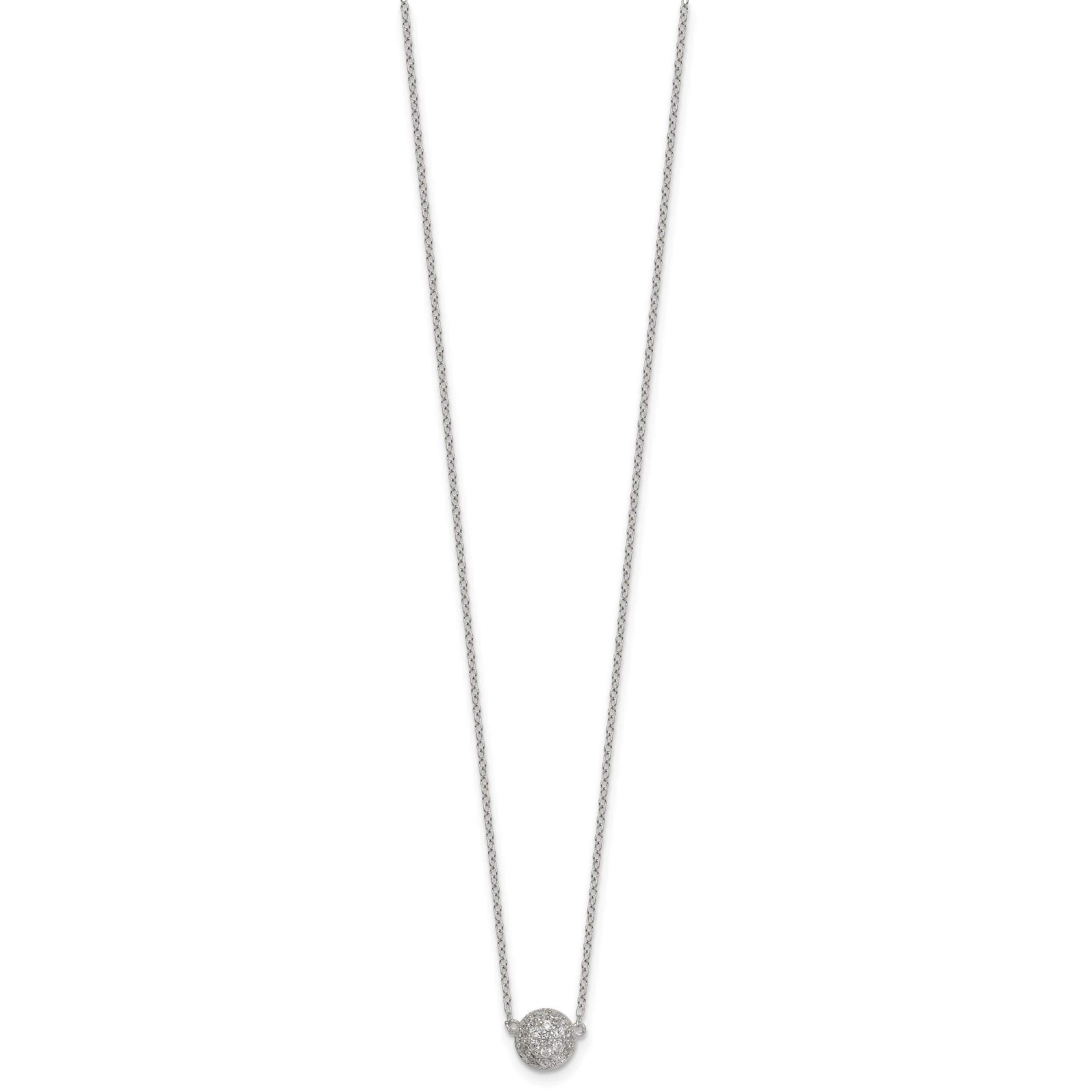 Sterling Silver Polished 7.00mm Pave CZ Circle 16 Inch with 2 Inch Extension Necklace