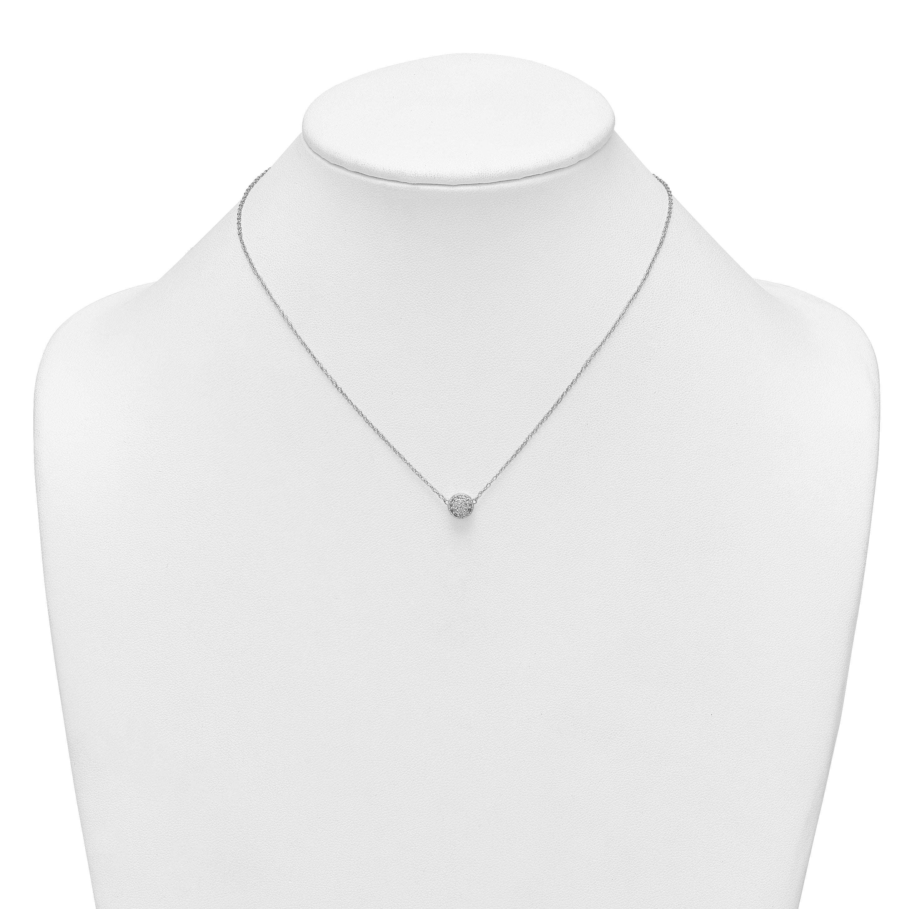 Sterling Silver Polished 7.00mm Pave CZ Circle 16 Inch with 2 Inch Extension Necklace