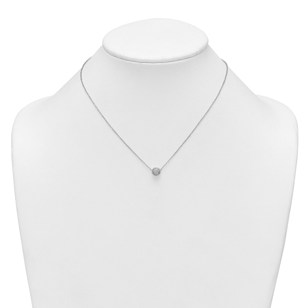 Sterling Silver Polished 7.00mm Pave CZ Circle 16 Inch with 2 Inch Extension Necklace