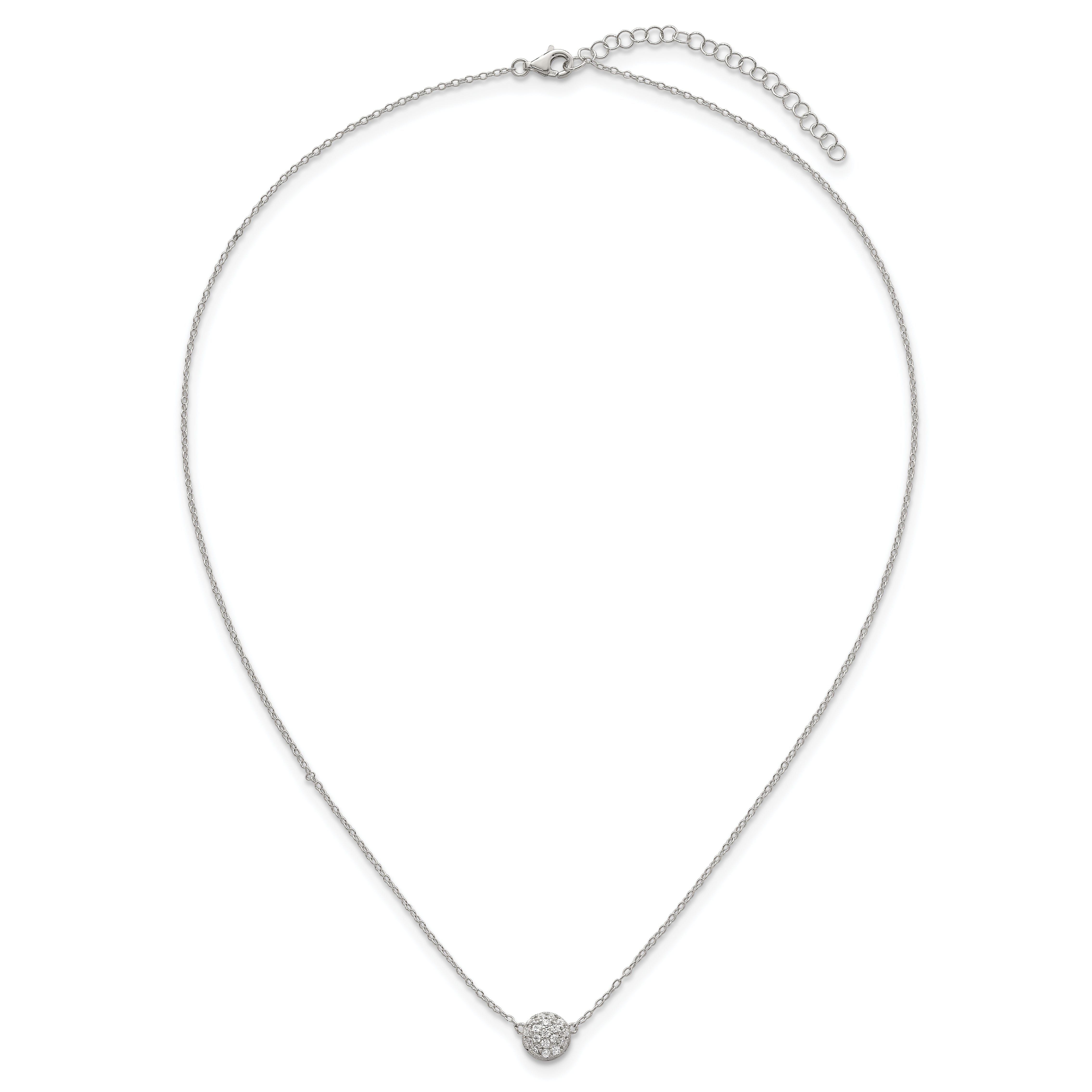 Sterling Silver Polished 7.00mm Pave CZ Circle 16 Inch with 2 Inch Extension Necklace