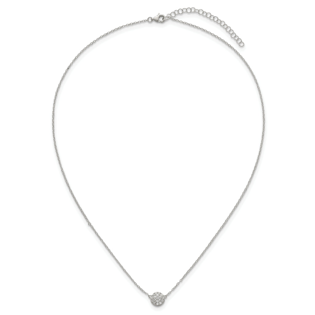 Sterling Silver Polished 7.00mm Pave CZ Circle 16 Inch with 2 Inch Extension Necklace