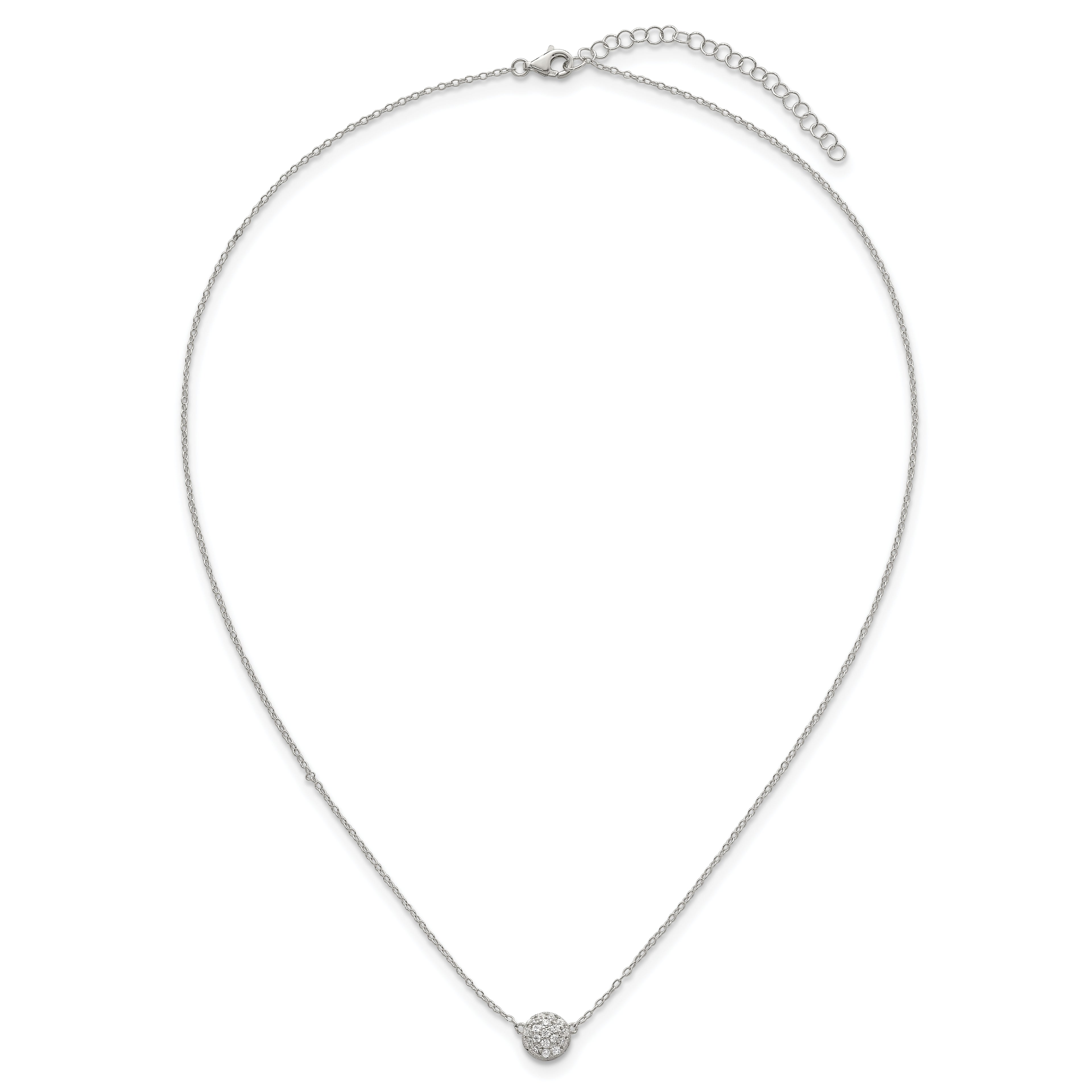 Sterling Silver Polished 7.00mm Pave CZ Circle 16 Inch with 2 Inch Extension Necklace