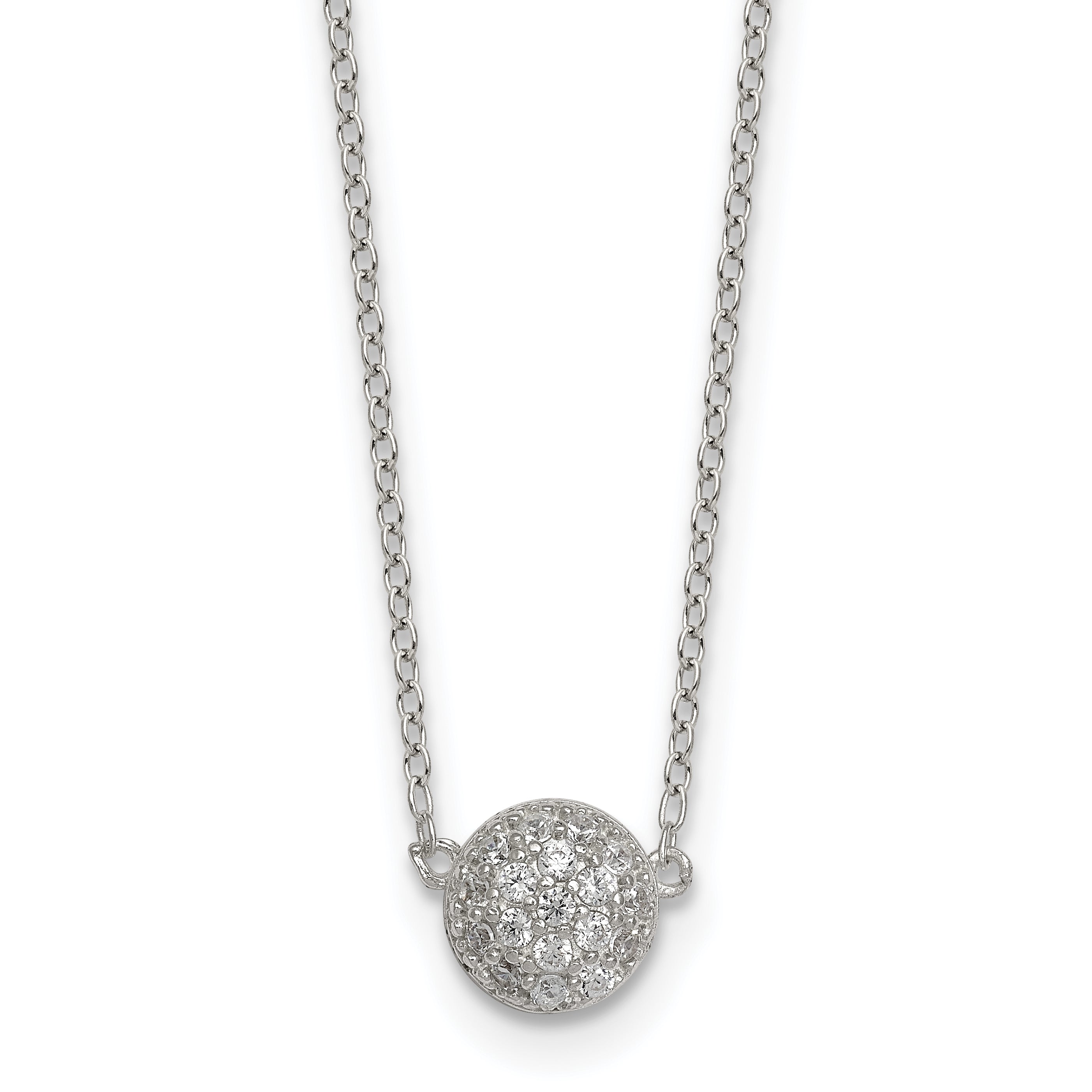 Sterling Silver Polished 7.00mm Pave CZ Circle 16 Inch with 2 Inch Extension Necklace