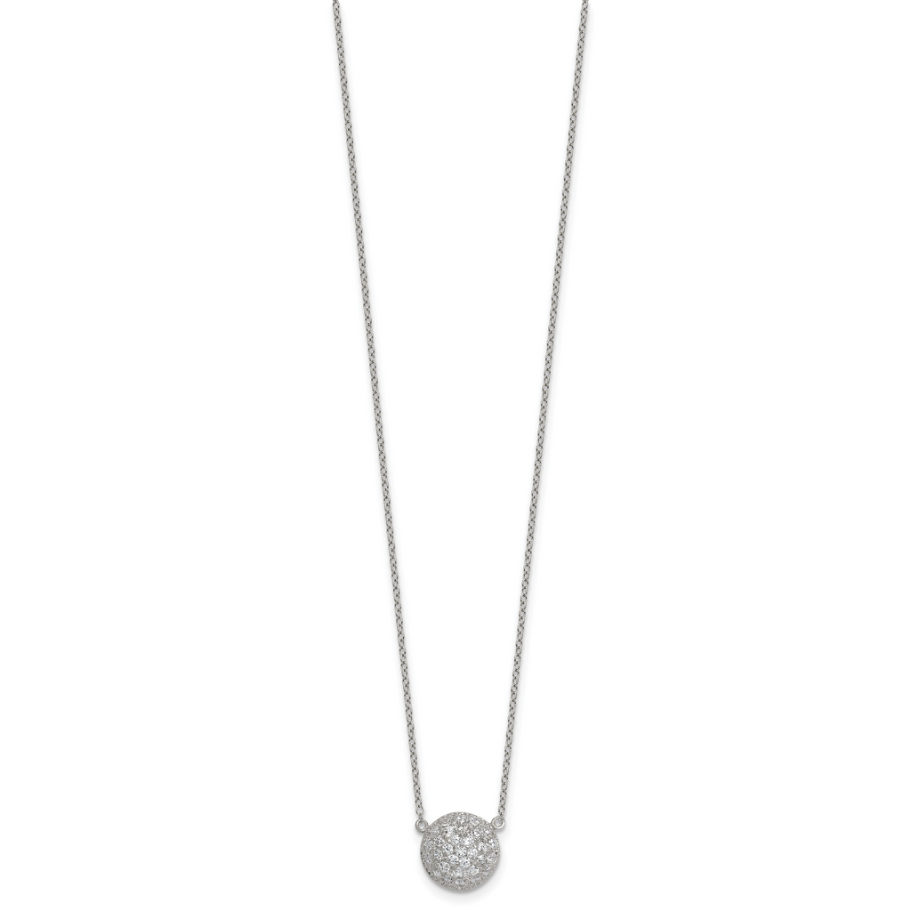 Sterling Silver Polished 11.00mm Pave CZ Circle 16 Inch with 2 Inch Extension Necklace