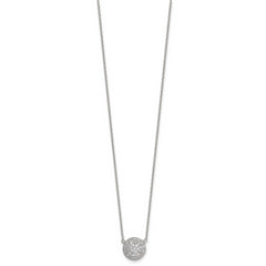 Sterling Silver Polished 11.00mm Pave CZ Circle 16 Inch with 2 Inch Extension Necklace