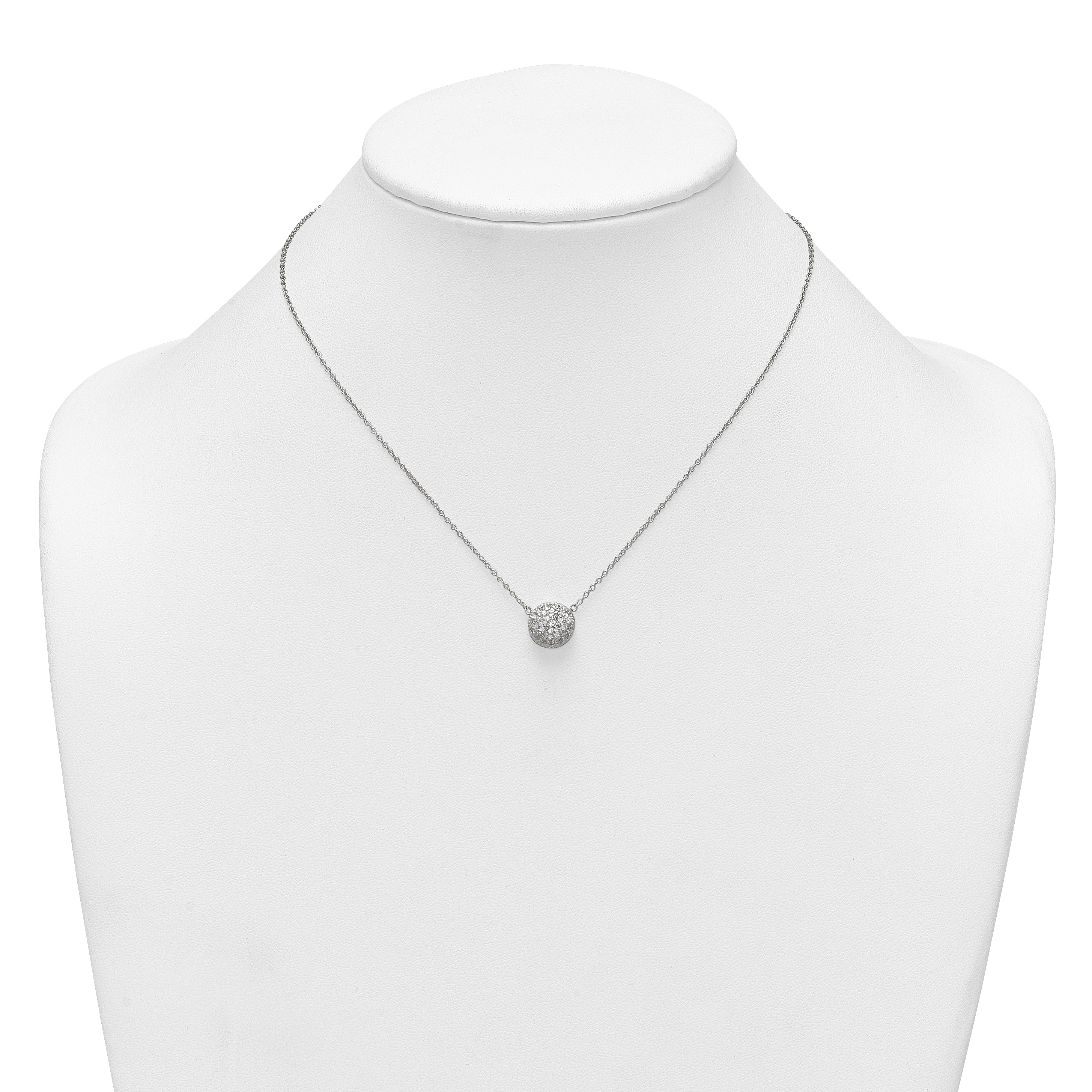 Sterling Silver Polished 11.00mm Pave CZ Circle 16 Inch with 2 Inch Extension Necklace
