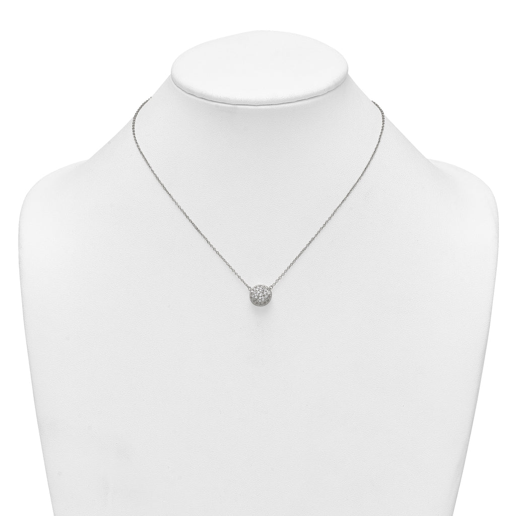 Sterling Silver Polished 11.00mm Pave CZ Circle 16 Inch with 2 Inch Extension Necklace