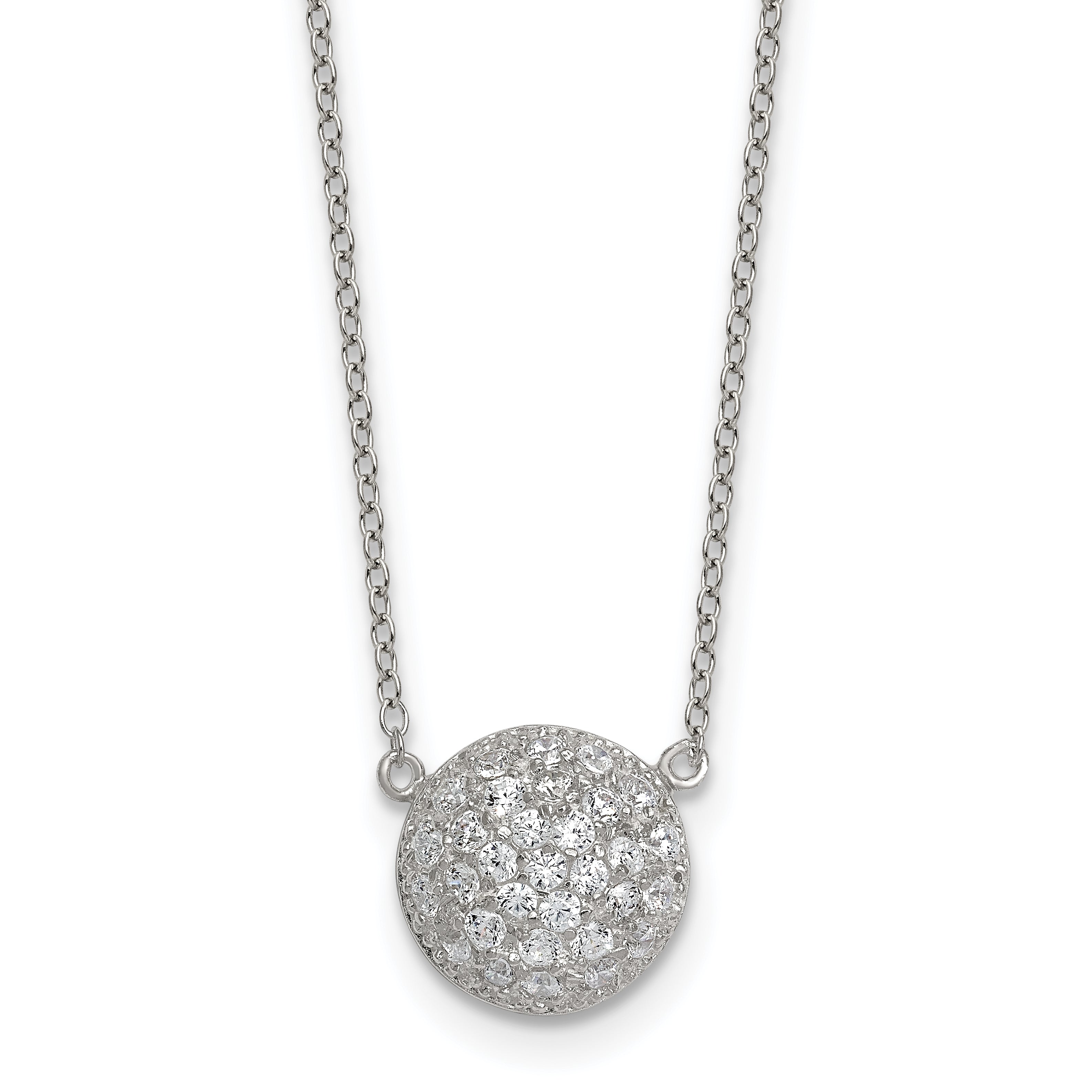 Sterling Silver Polished 11.00mm Pave CZ Circle 16 Inch with 2 Inch Extension Necklace