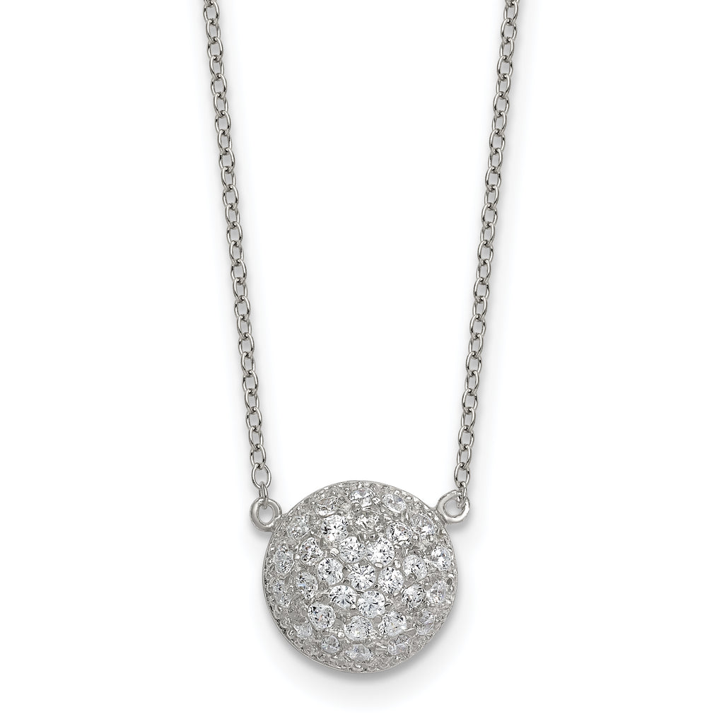 Sterling Silver Polished 11.00mm Pave CZ Circle 16 Inch with 2 Inch Extension Necklace