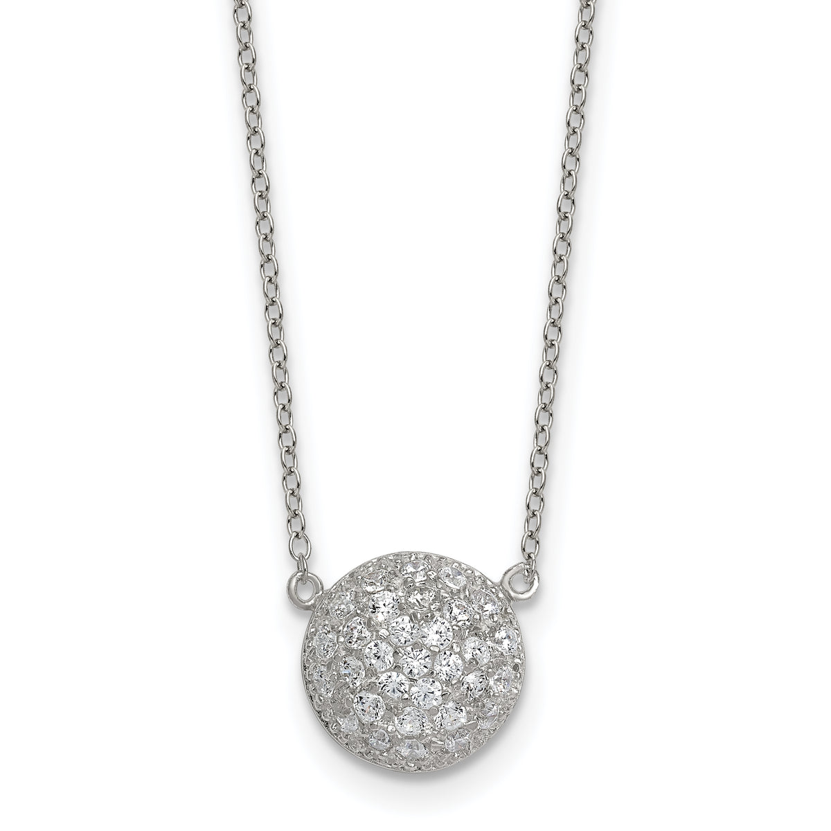 Sterling Silver Polished 11.00mm Pave CZ Circle 16 Inch with 2 Inch Extension Necklace