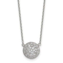 Sterling Silver Polished 11.00mm Pave CZ Circle 16 Inch with 2 Inch Extension Necklace