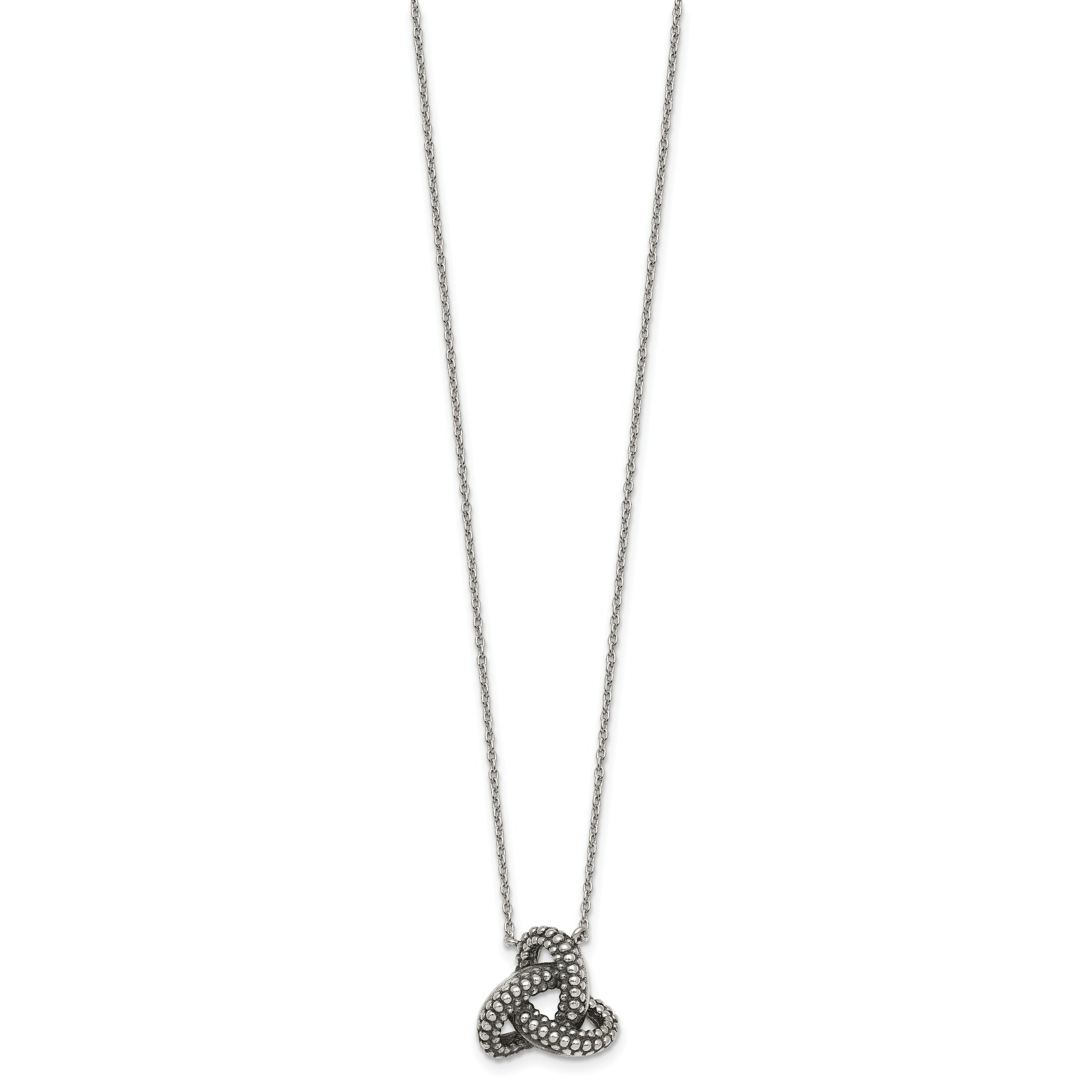 Sterling Silver Polished and Antiqued Beaded Trinity Charm 16 inch Necklace