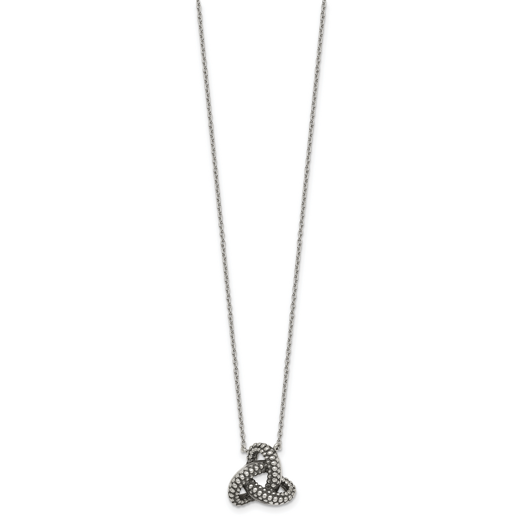Sterling Silver Polished and Antiqued Beaded Trinity Charm 16 inch Necklace
