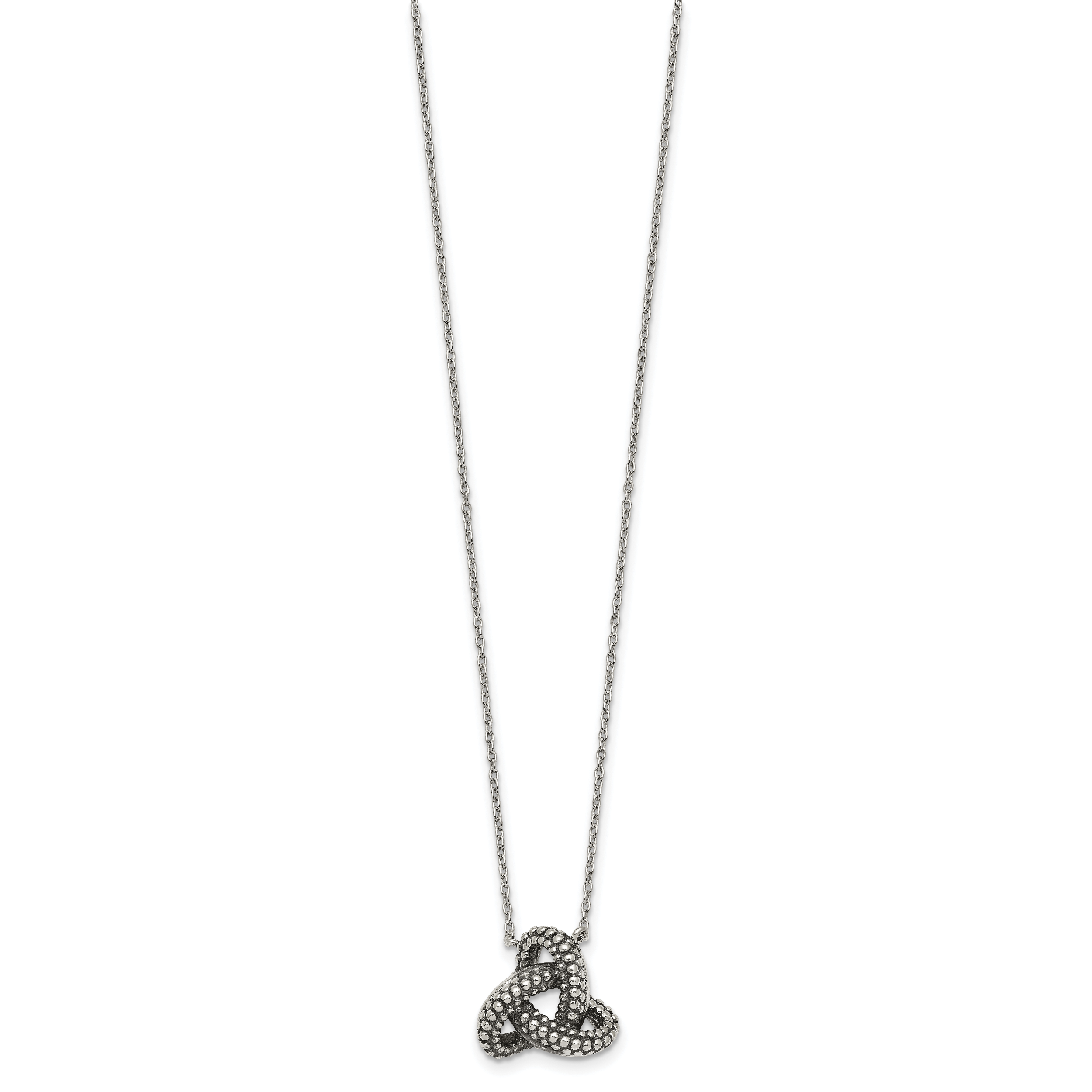 Sterling Silver Polished and Antiqued Beaded Trinity Charm 16 inch Necklace