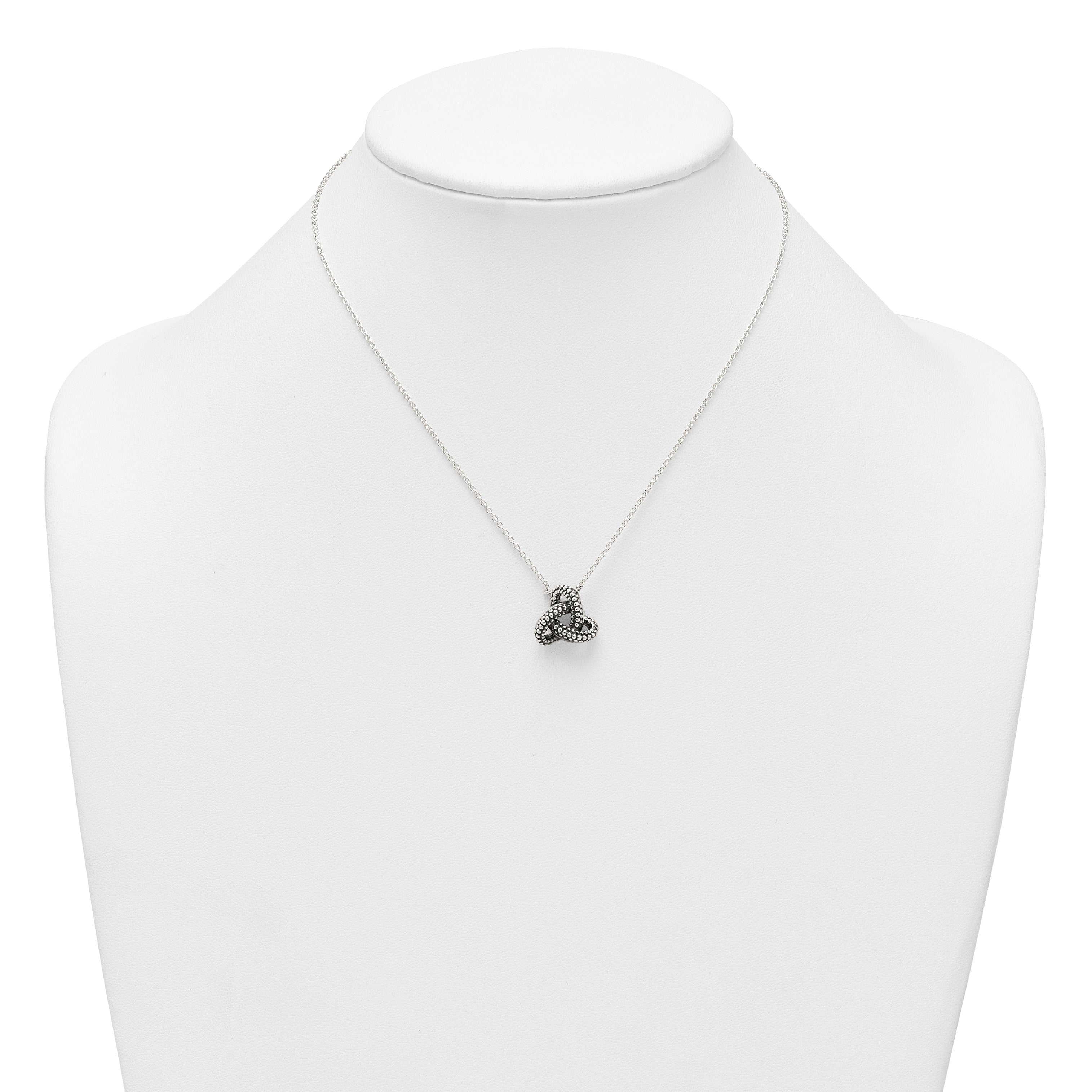 Sterling Silver Polished and Antiqued Beaded Trinity Charm 16 inch Necklace