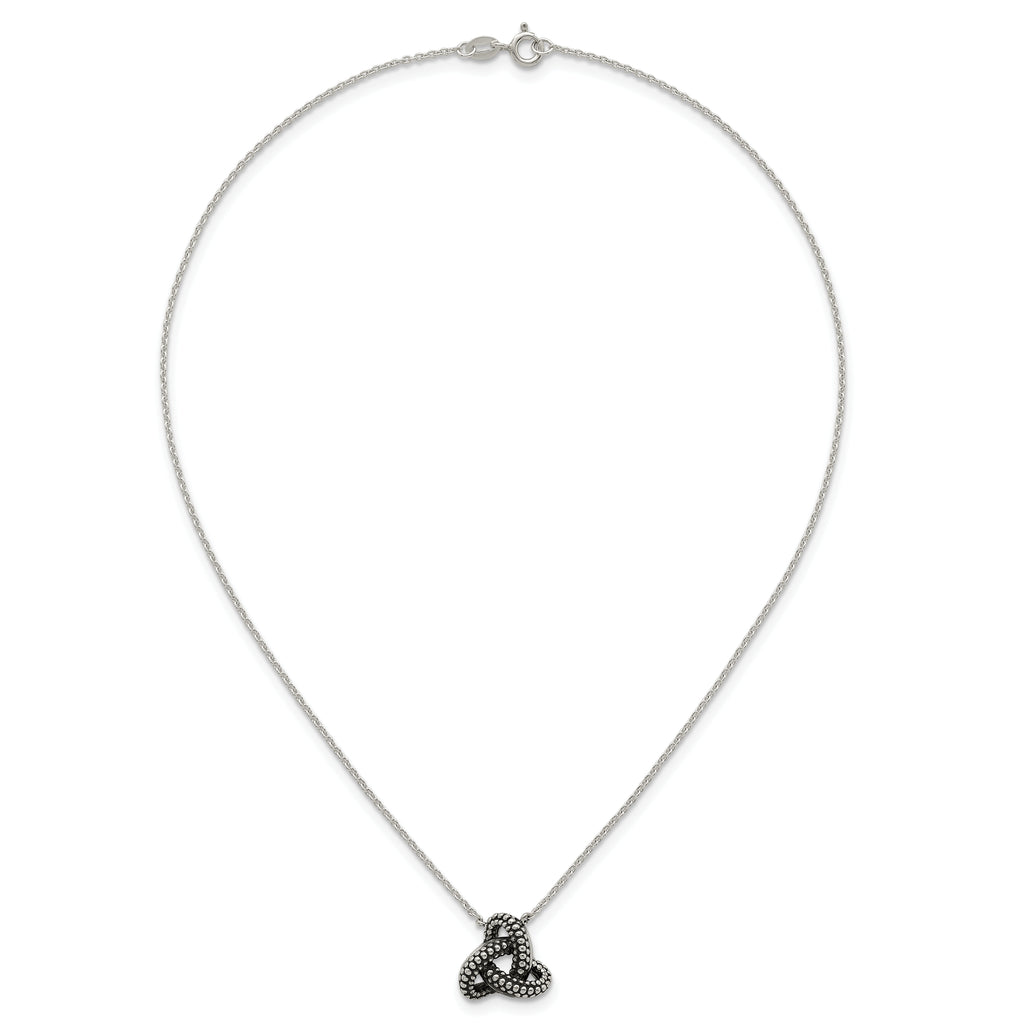 Sterling Silver Polished and Antiqued Beaded Trinity Charm 16 inch Necklace