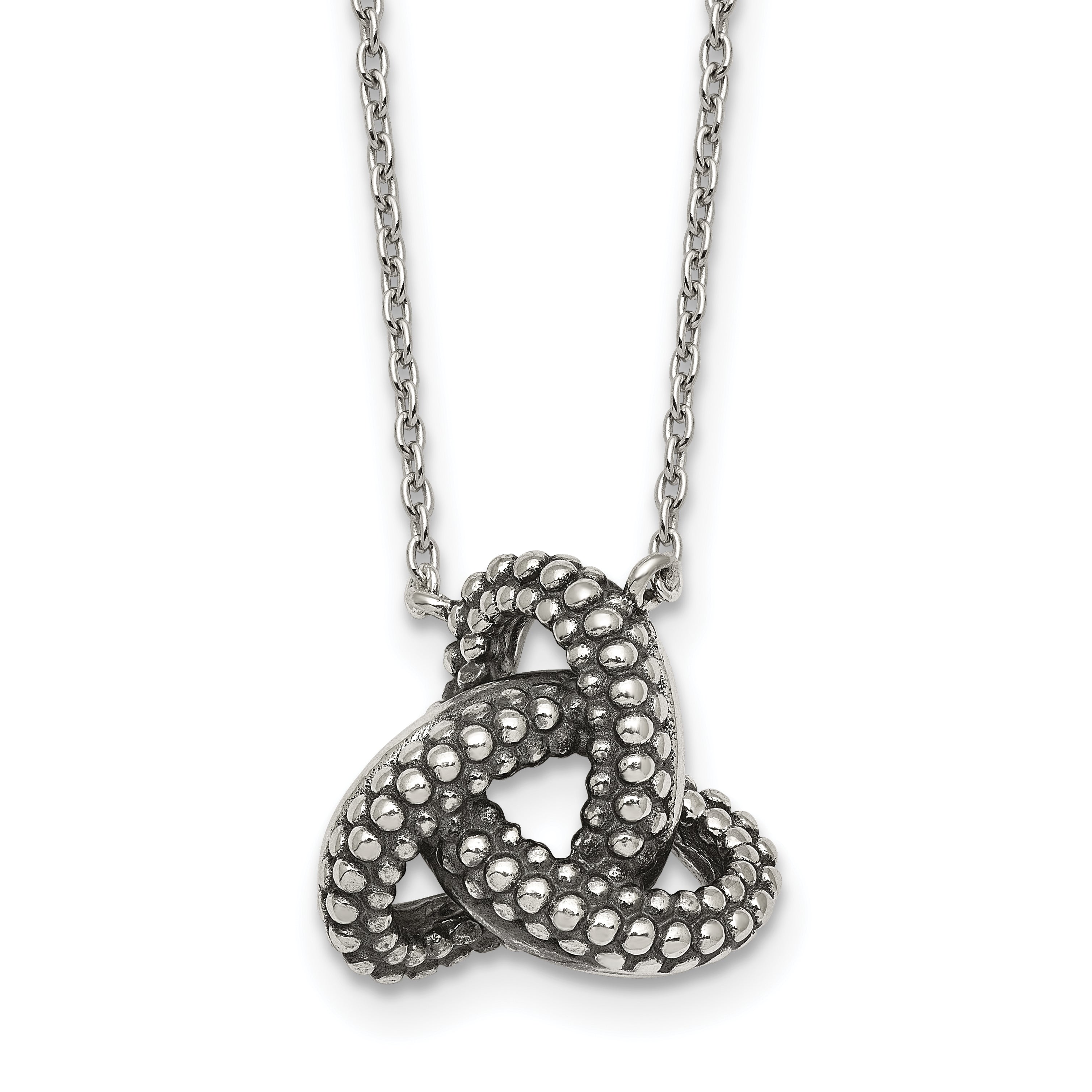 Sterling Silver Polished and Antiqued Beaded Trinity Charm 16 inch Necklace Main image