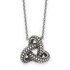 Sterling Silver Polished and Antiqued Beaded Trinity Charm 16 inch Necklace