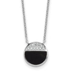 Sterling Silver Rhodium-plated Polished Black Onyx and CZ Circle 16 inch with 2 inch Extender Necklace
