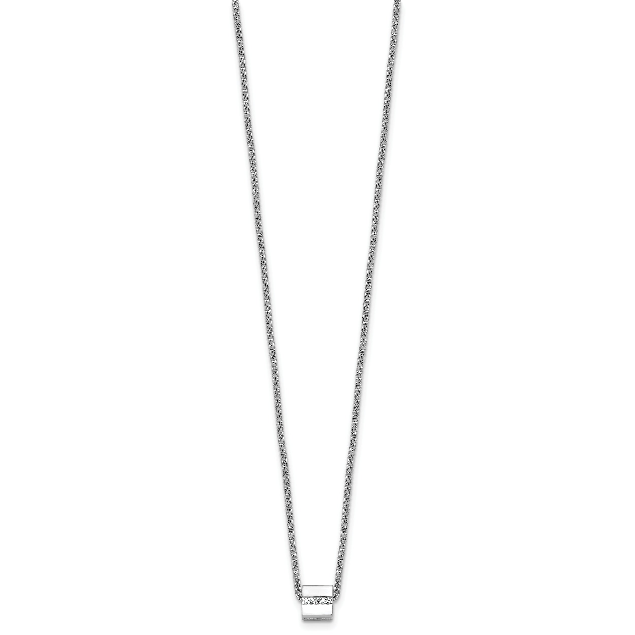 Sterling Silver Rhodium-plated Polished Fancy CZ Cube 16 Inch with 2 Inch Extension Necklace