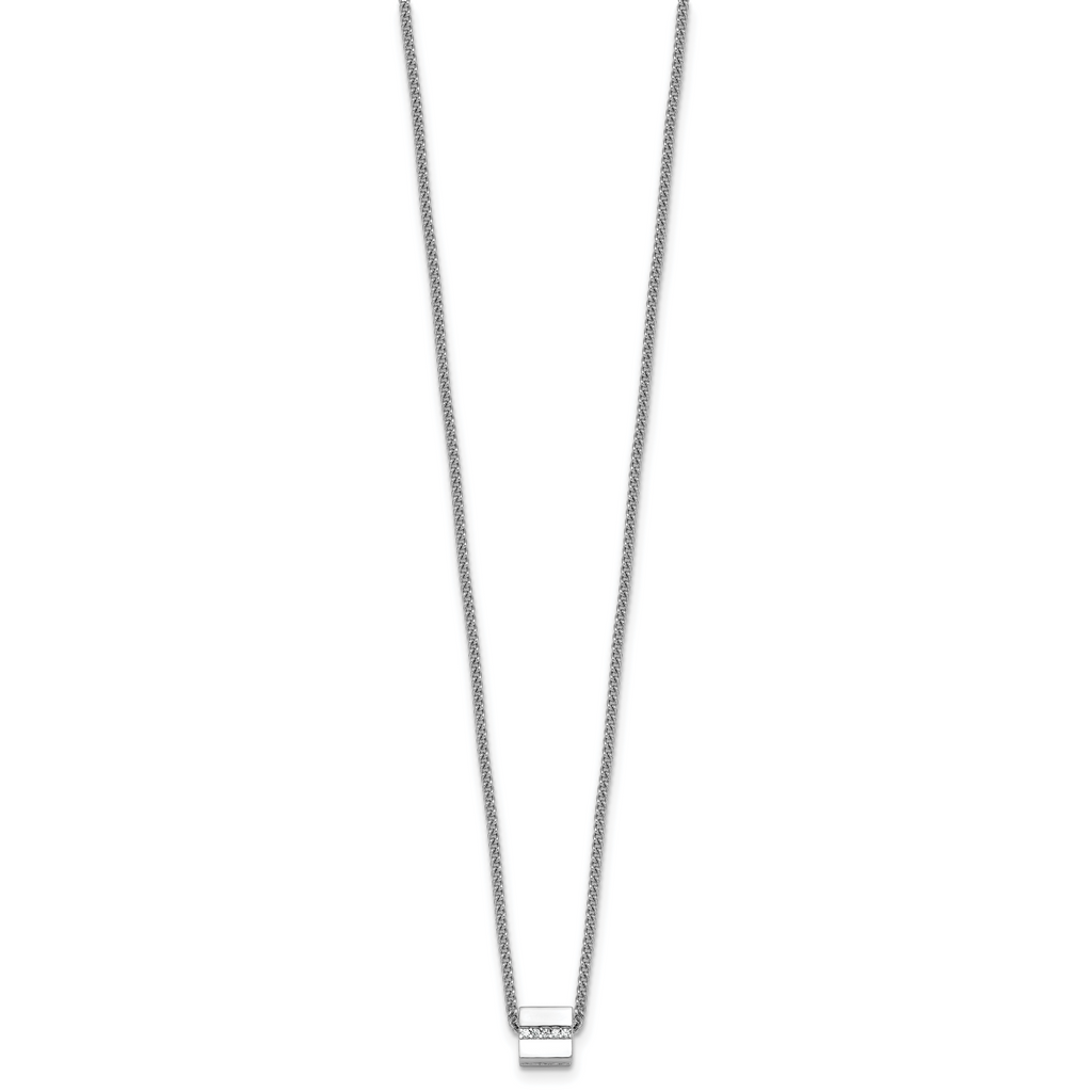 Sterling Silver Rhodium-plated Polished Fancy CZ Cube 16 Inch with 2 Inch Extension Necklace