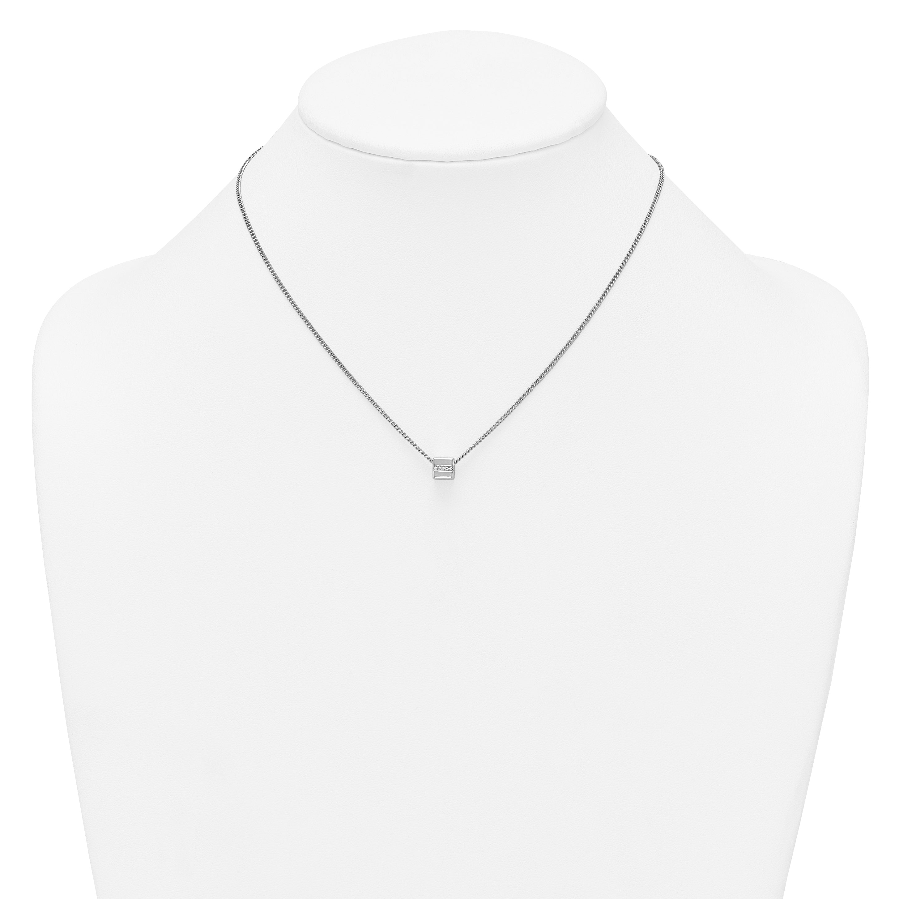 Sterling Silver Rhodium-plated Polished Fancy CZ Cube 16 Inch with 2 Inch Extension Necklace