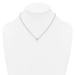 Sterling Silver Rhodium-plated Polished Fancy CZ Cube 16 Inch with 2 Inch Extension Necklace