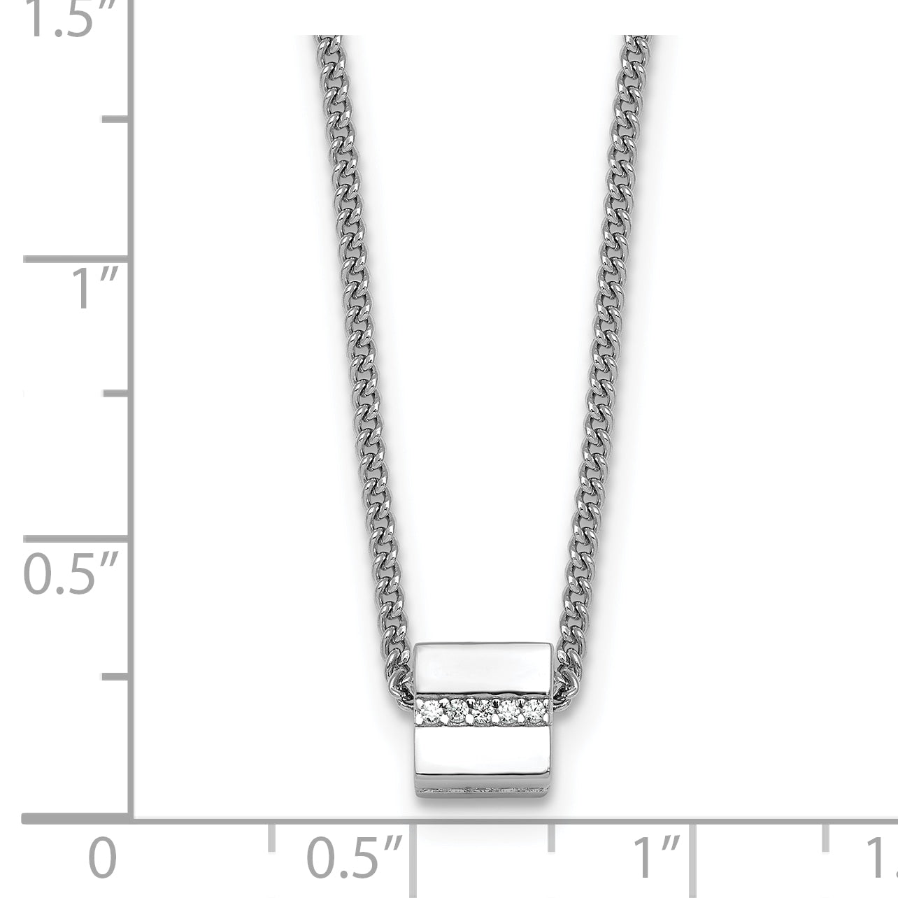 Sterling Silver Rhodium-plated Polished Fancy CZ Cube 16 Inch with 2 Inch Extension Necklace