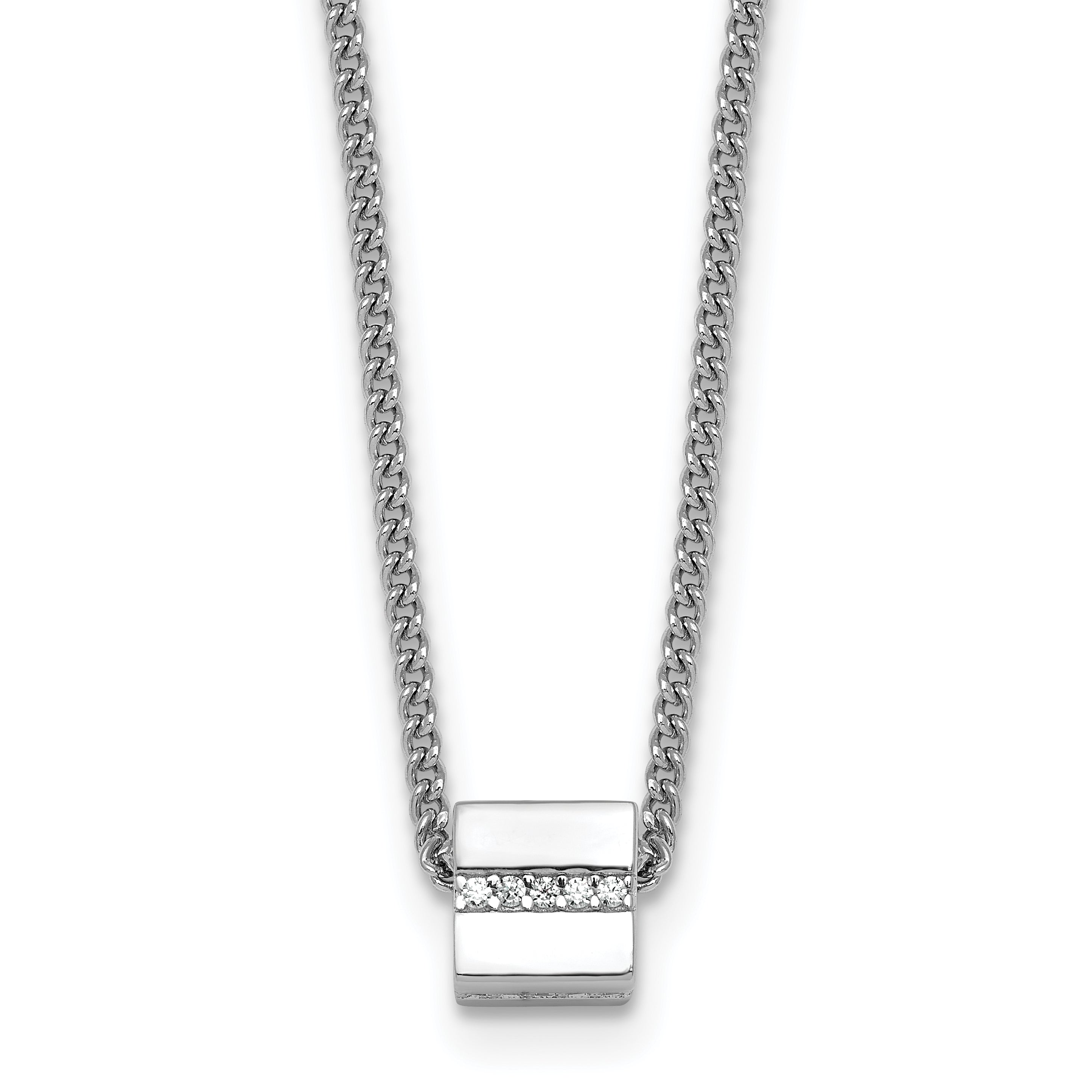 Sterling Silver Rhodium-plated Polished Fancy CZ Cube 16 Inch with 2 Inch Extension Necklace Main image