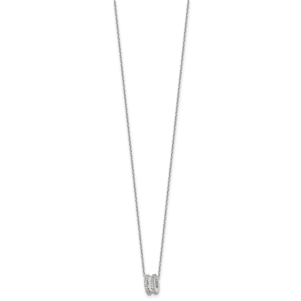 Sterling Silver Polished CZ Circle Bead 16 Inch with 2 Inch Extension Necklace