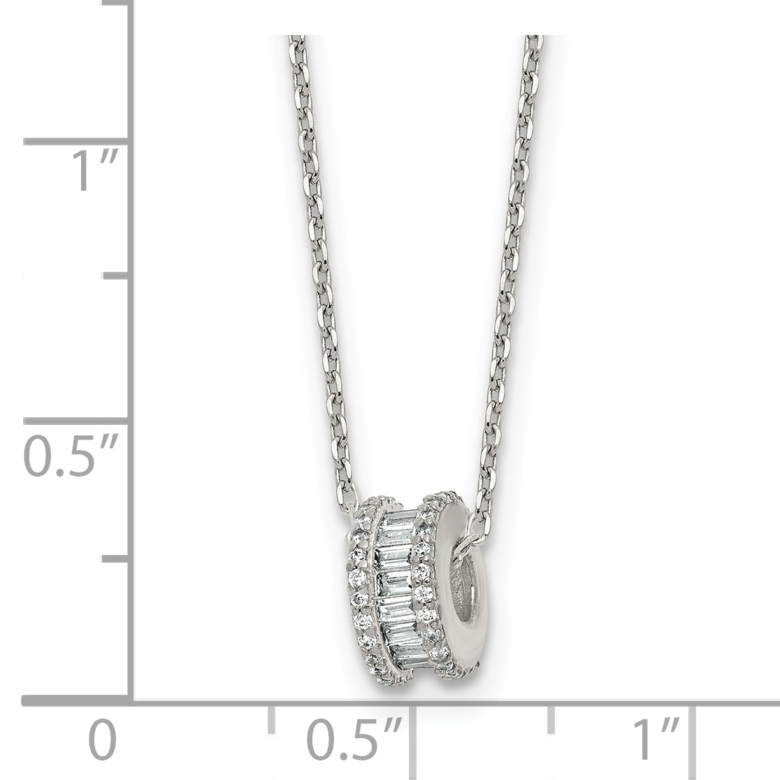 Sterling Silver Polished CZ Circle Bead 16 Inch with 2 Inch Extension Necklace