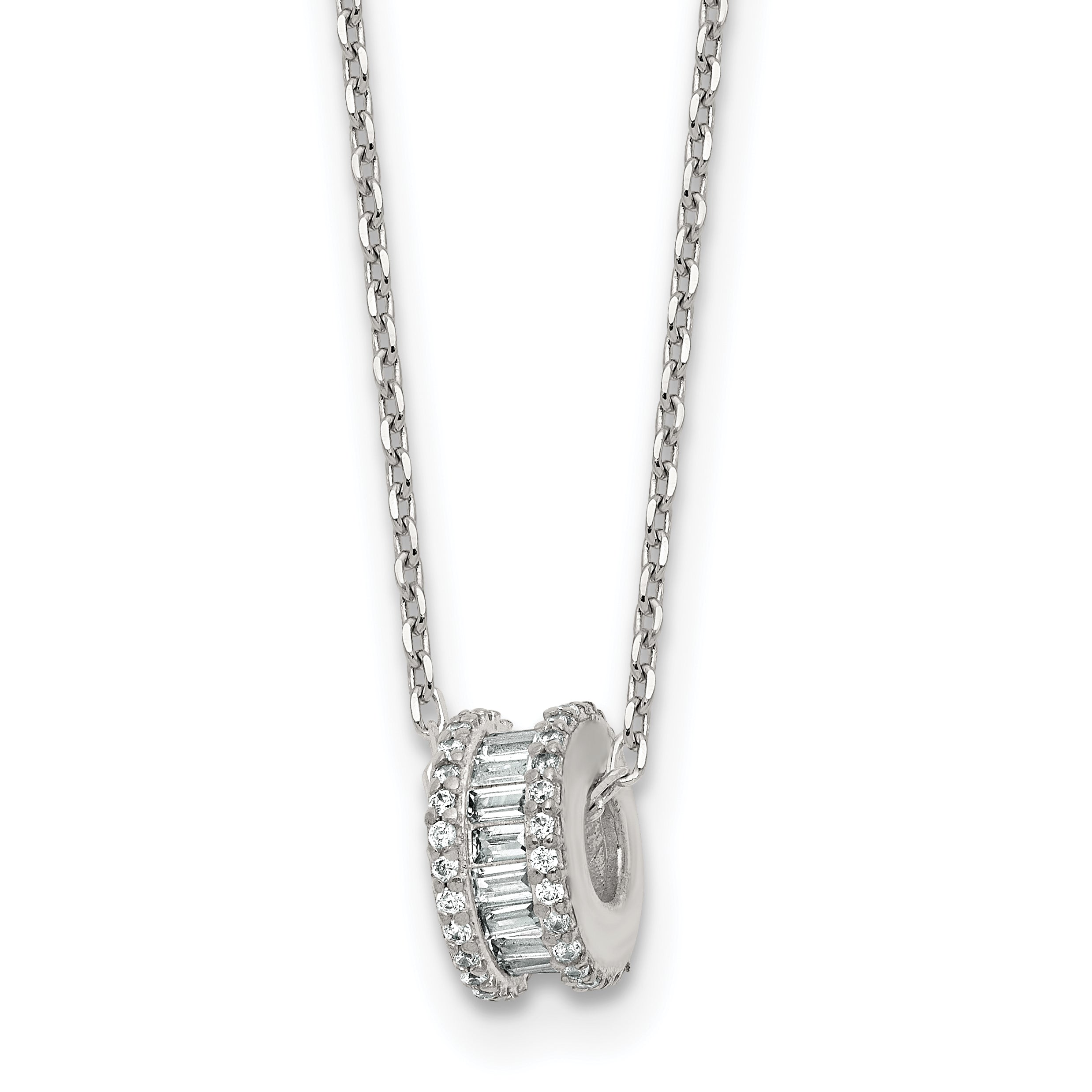 Sterling Silver Polished CZ Circle Bead 16 Inch with 2 Inch Extension Necklace