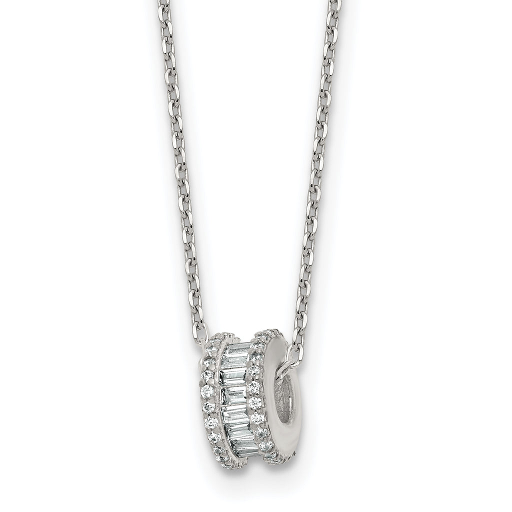 Sterling Silver Polished CZ Circle Bead 16 Inch with 2 Inch Extension Necklace