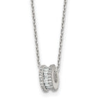Sterling Silver Polished CZ Circle Bead 16 Inch with 2 Inch Extension Necklace