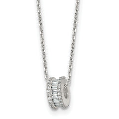 Sterling Silver Polished CZ Circle Bead 16 Inch with 2 Inch Extension Necklace
