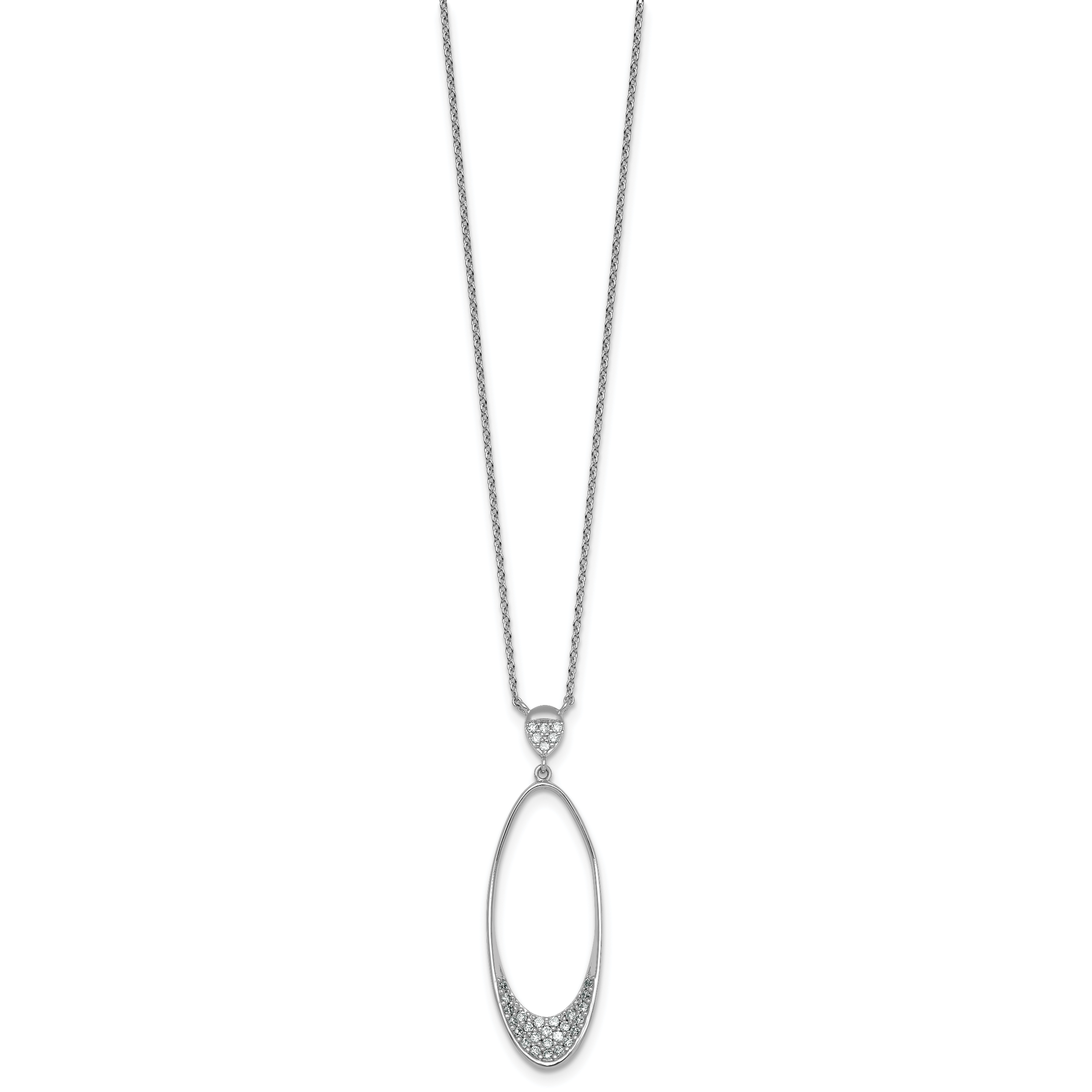 Sterling Silver Rhodium-plated Polished CZ Oval 17.75 Inch Necklace Secondary image