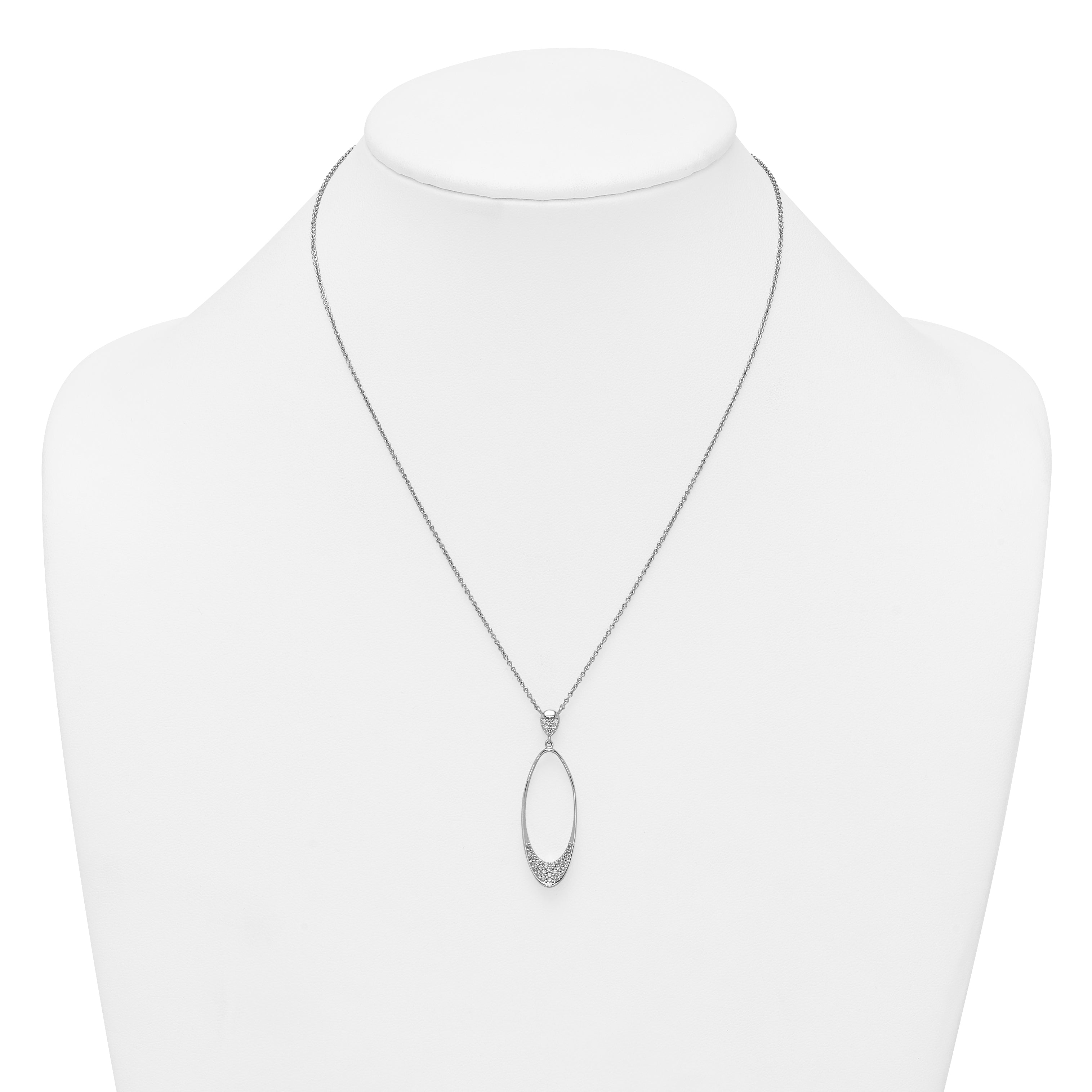 Sterling Silver Rhodium-plated Polished CZ Oval 17.75 Inch Necklace