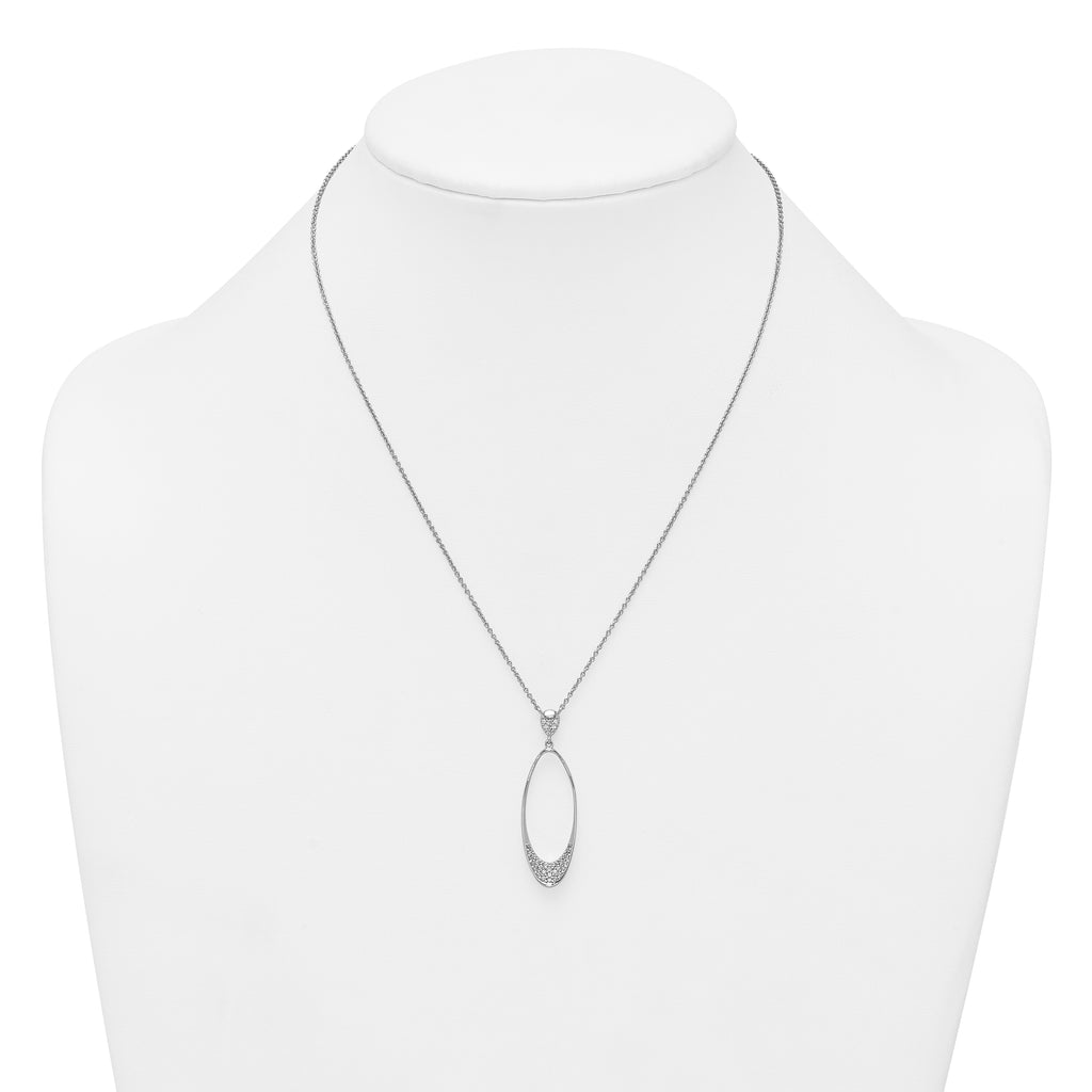 Sterling Silver Rhodium-plated Polished CZ Oval 17.75 Inch Necklace