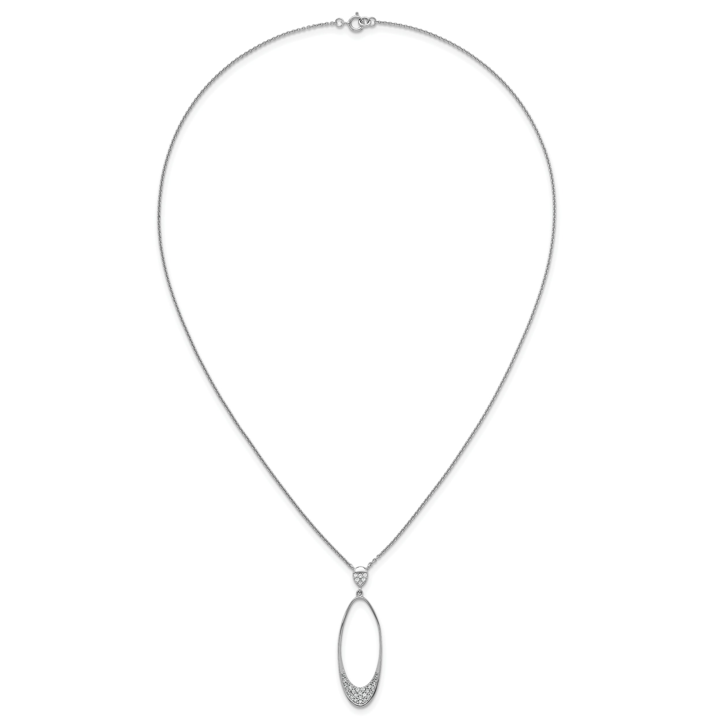 Sterling Silver Rhodium-plated Polished CZ Oval 17.75 Inch Necklace